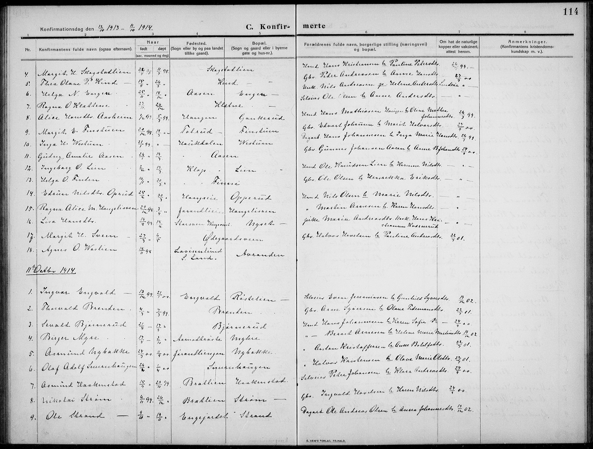 Nordre Land prestekontor, AV/SAH-PREST-124/H/Ha/Hab/L0002: Parish register (copy) no. 2, 1909-1934, p. 114