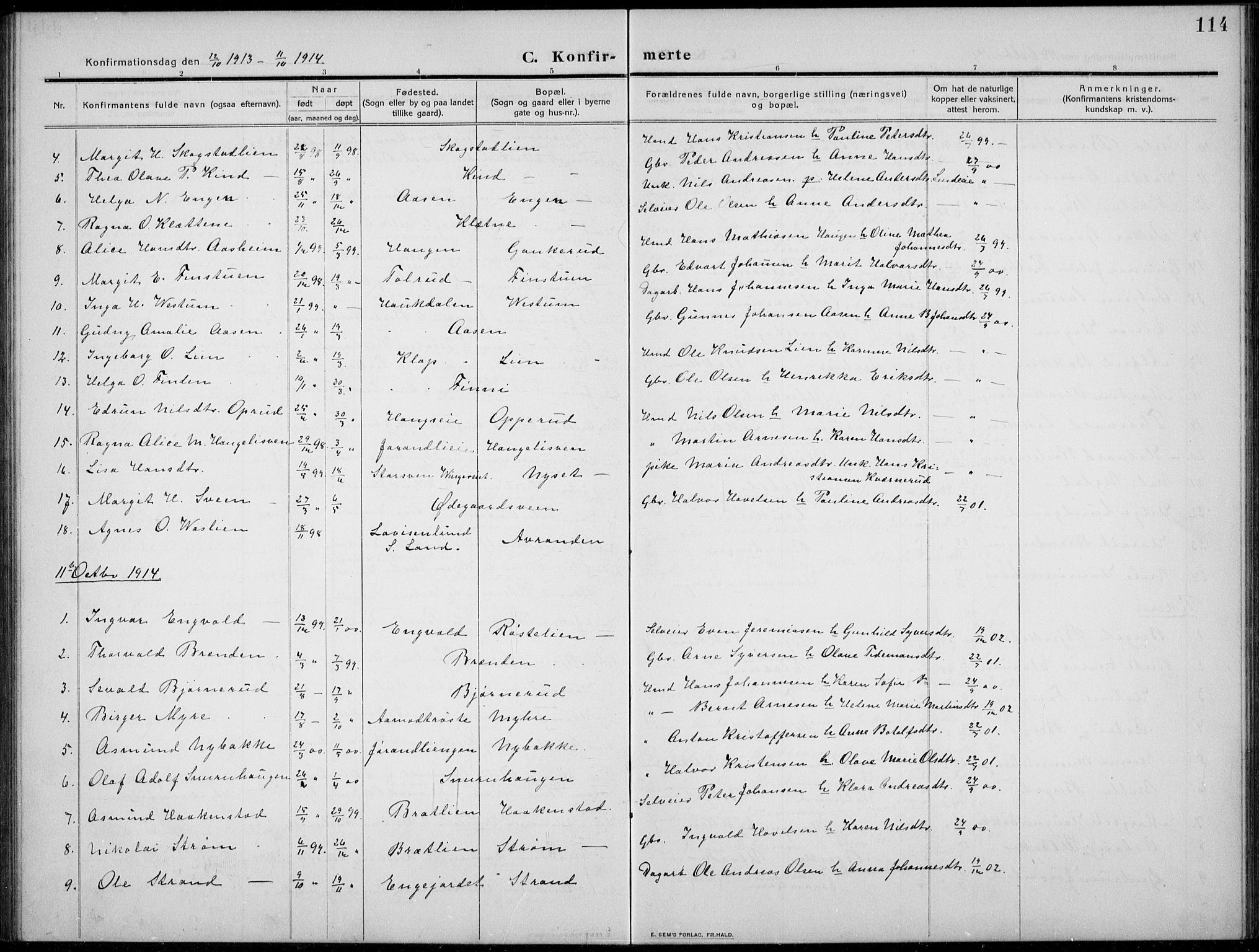 Nordre Land prestekontor, SAH/PREST-124/H/Ha/Hab/L0002: Parish register (copy) no. 2, 1909-1934, p. 114