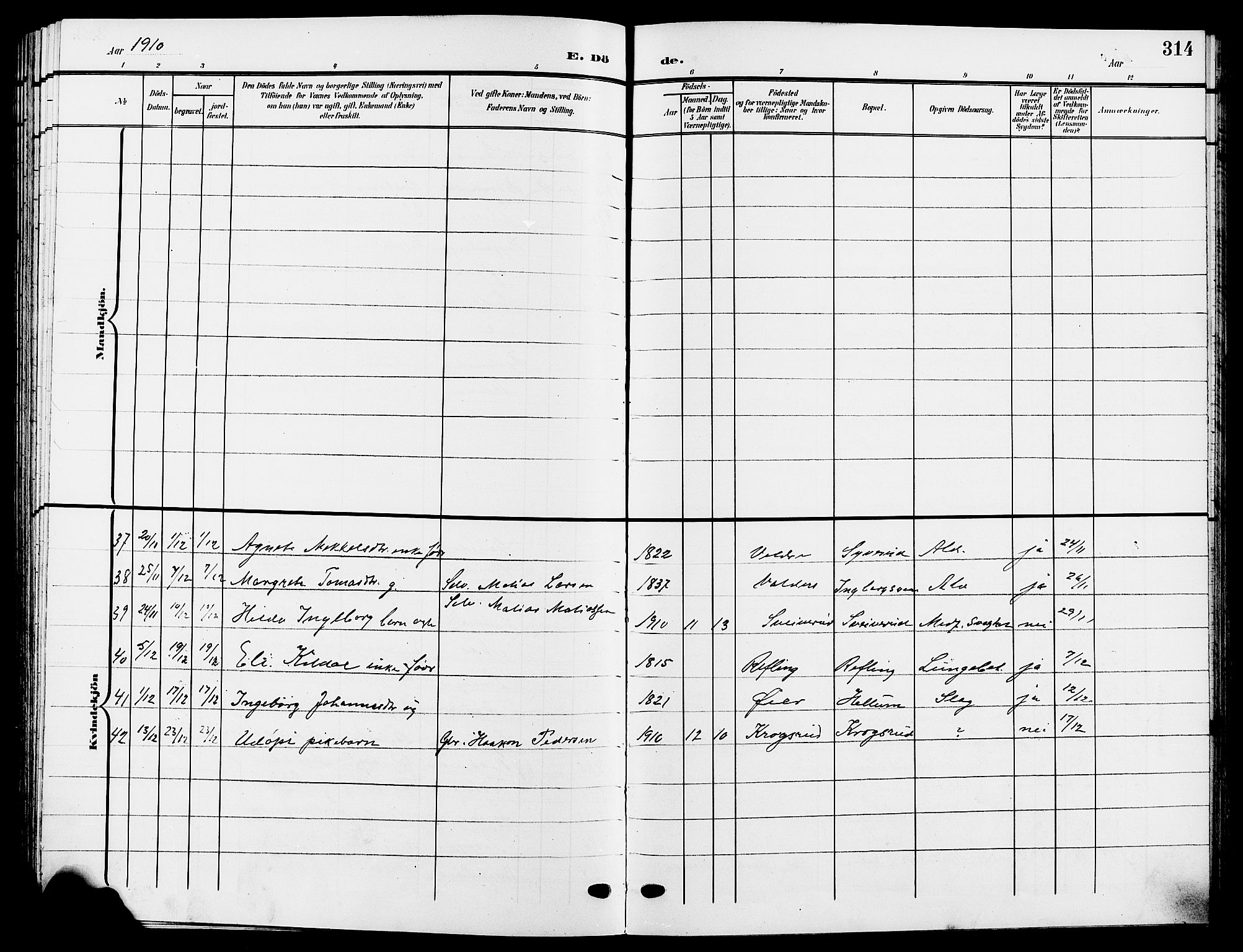 Ringsaker prestekontor, AV/SAH-PREST-014/L/La/L0015: Parish register (copy) no. 15, 1903-1912, p. 314