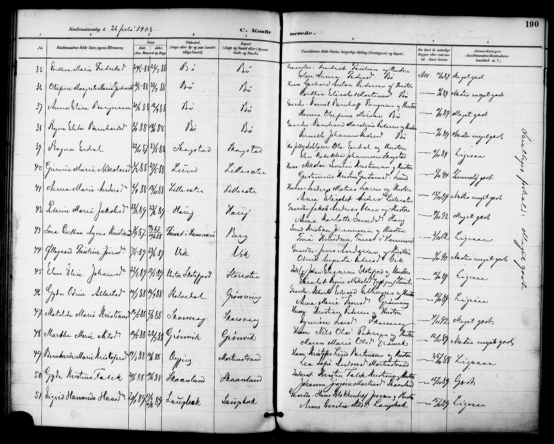 Ministerialprotokoller, klokkerbøker og fødselsregistre - Nordland, AV/SAT-A-1459/855/L0803: Parish register (official) no. 855A11, 1887-1905, p. 190