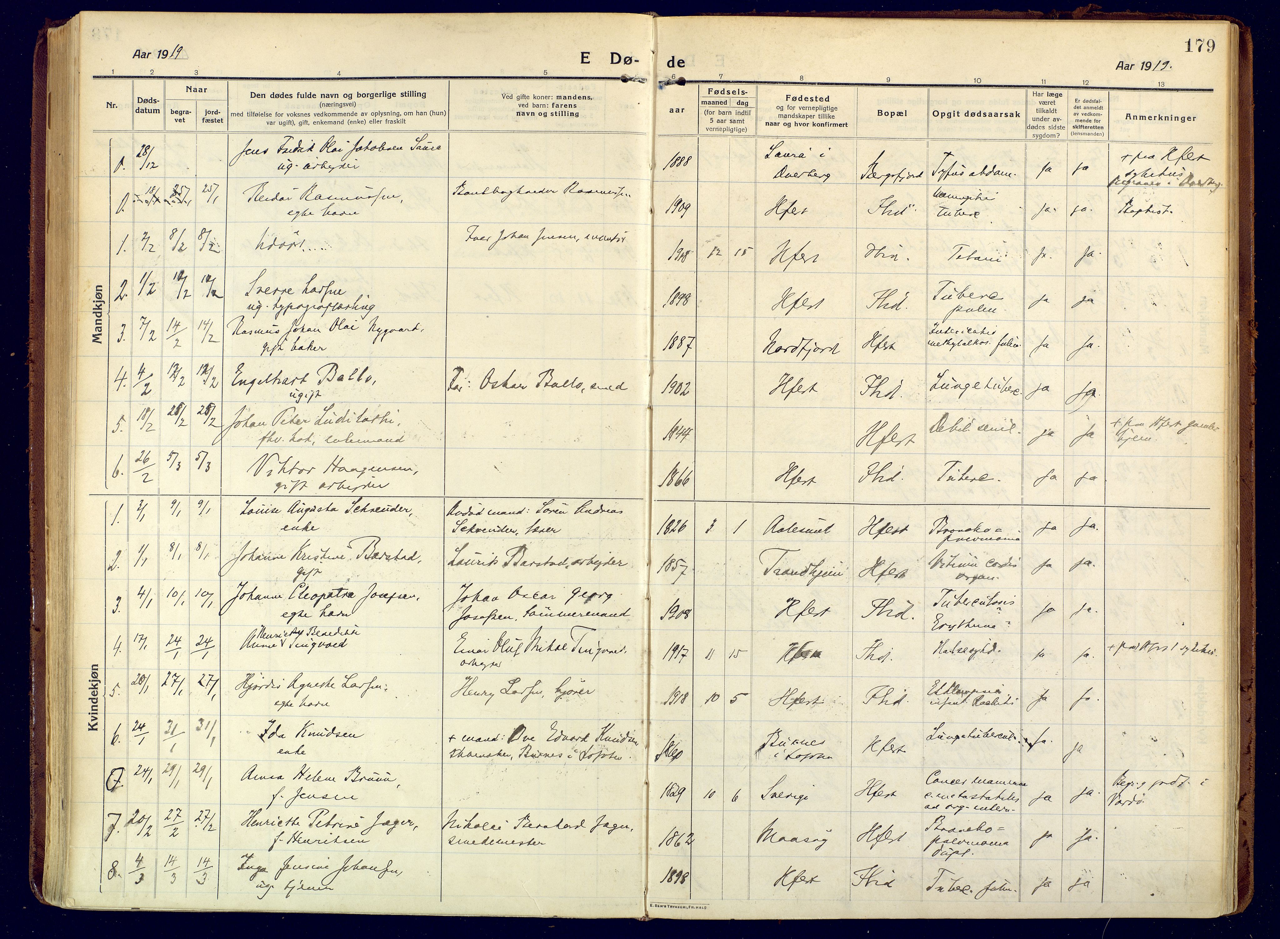 Hammerfest sokneprestkontor, AV/SATØ-S-1347/H/Ha/L0015.kirke: Parish register (official) no. 15, 1916-1923, p. 179