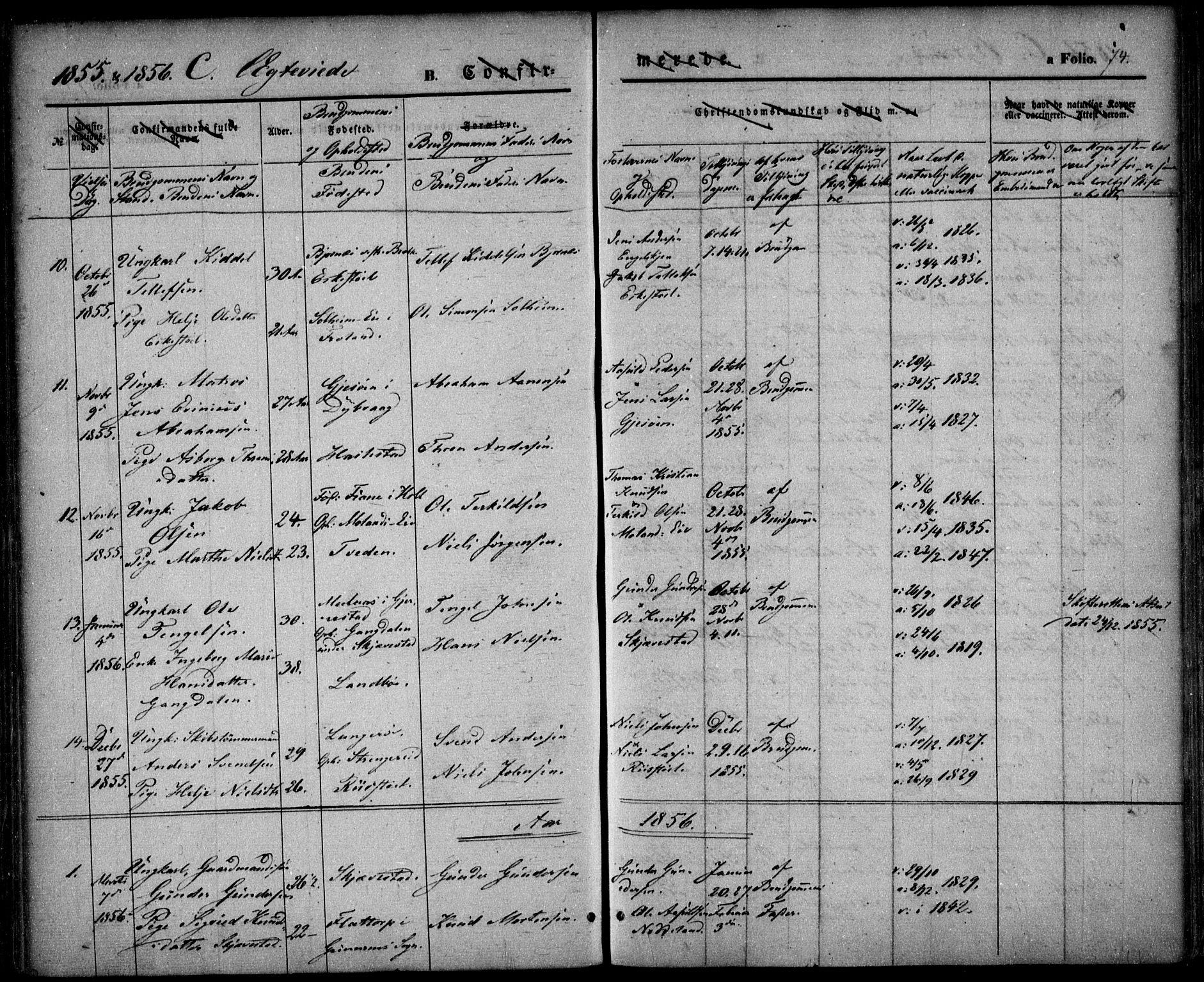 Austre Moland sokneprestkontor, SAK/1111-0001/F/Fa/Faa/L0007: Parish register (official) no. A 7, 1847-1857, p. 74