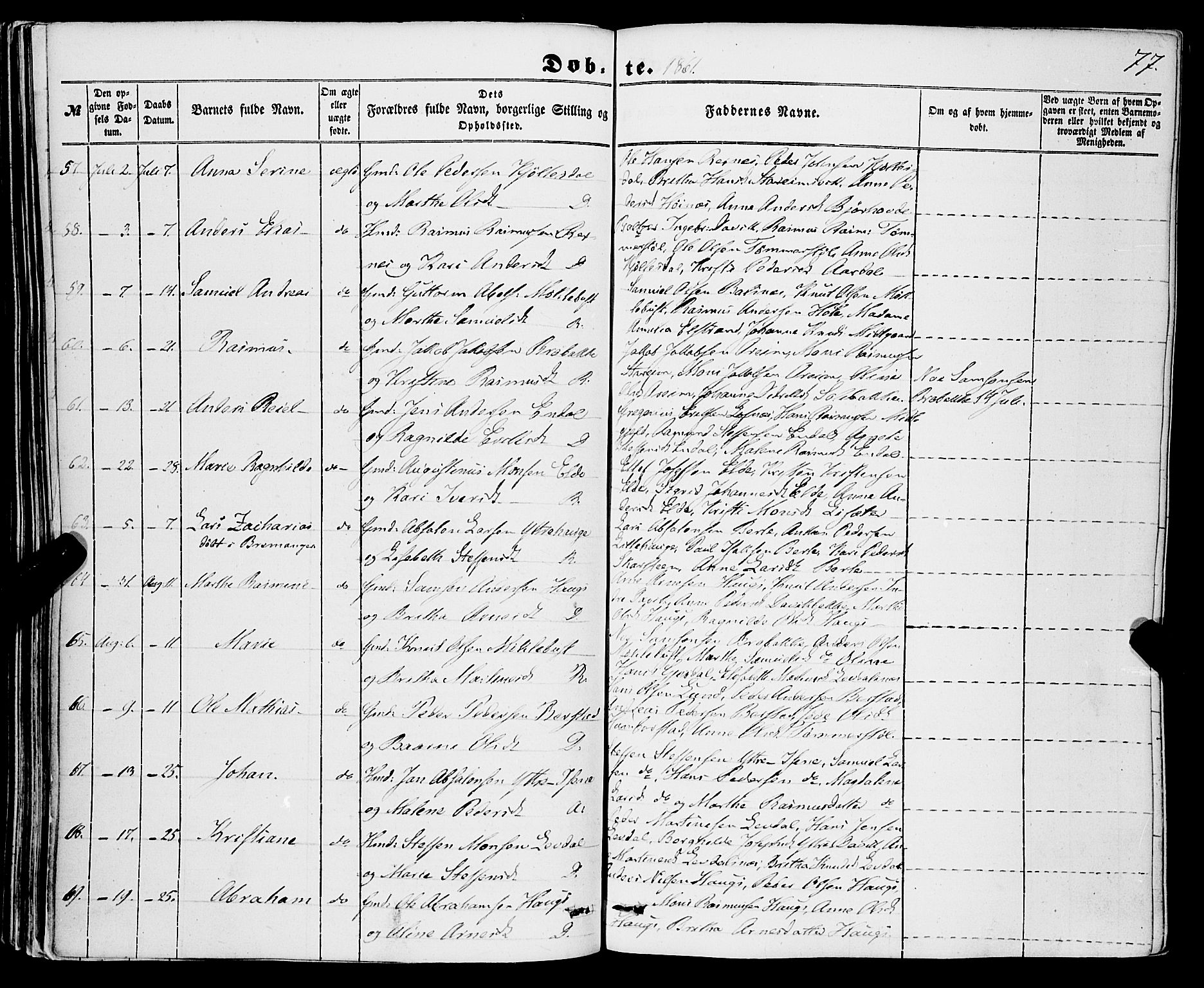Davik sokneprestembete, SAB/A-79701/H/Haa/Haaa/L0005: Parish register (official) no. A 5, 1850-1866, p. 77