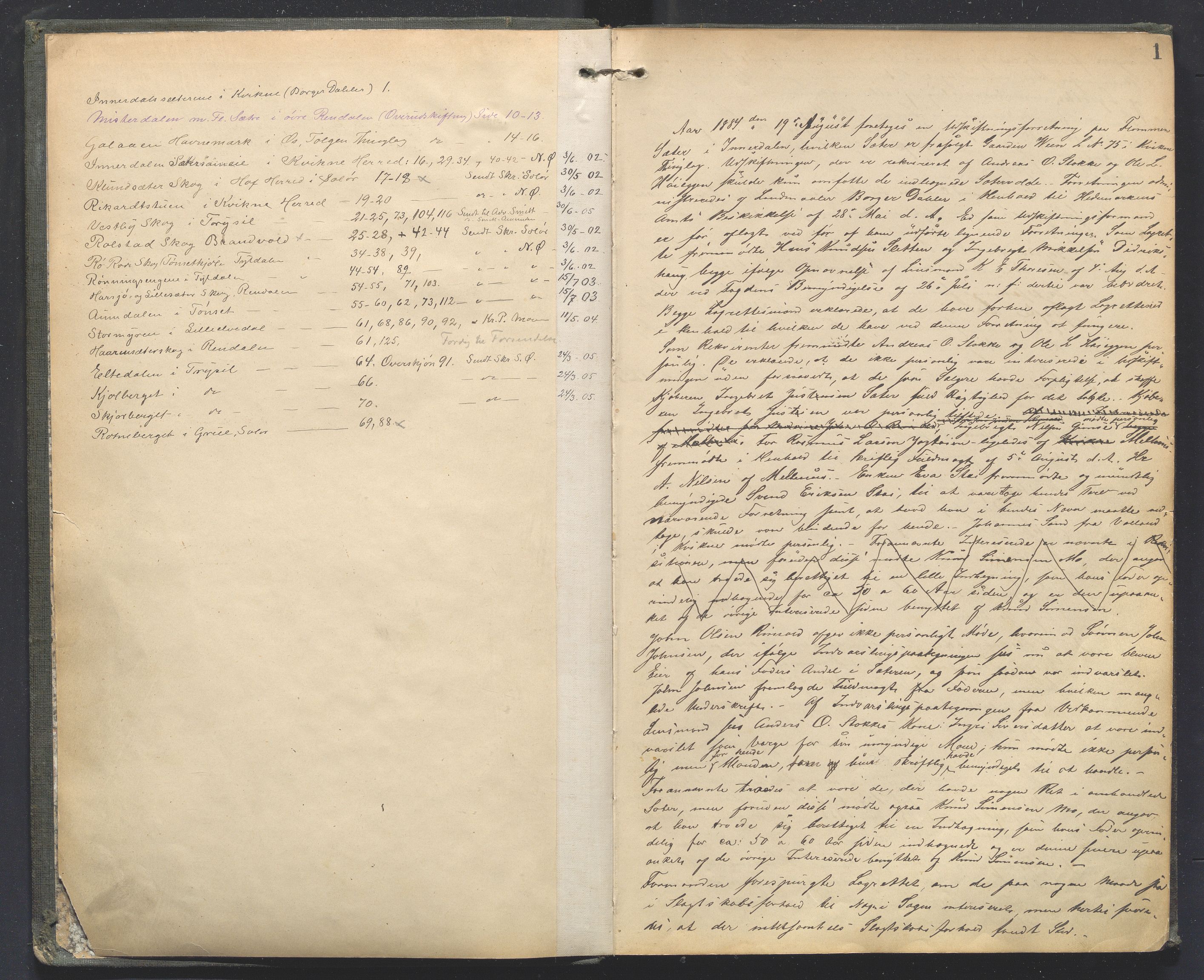 Hedmark og Østerdal jordskifterett, AV/SAH-JORDSKIFTEH-002/G/Ga/L0001/0001: Rettsbøker / Rettsbok - E, 1884-1905, p. 1
