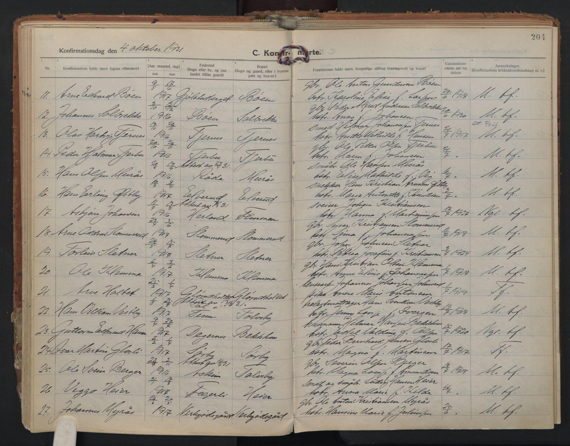 Rakkestad prestekontor Kirkebøker, AV/SAO-A-2008/F/Fa/L0016: Parish register (official) no. I 16, 1922-1943, p. 204