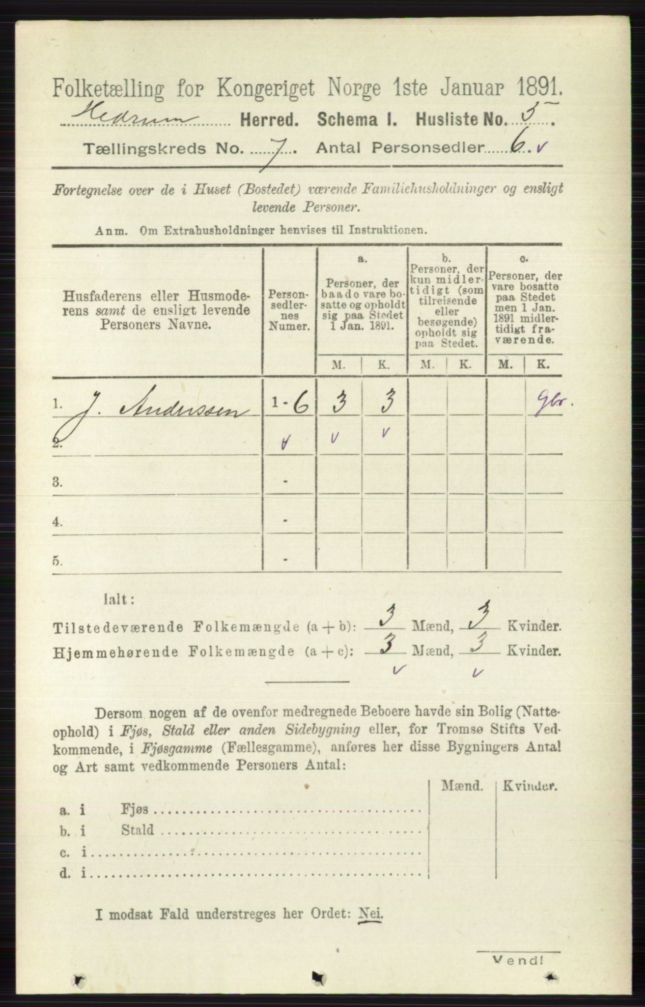 RA, 1891 census for 0727 Hedrum, 1891, p. 2950