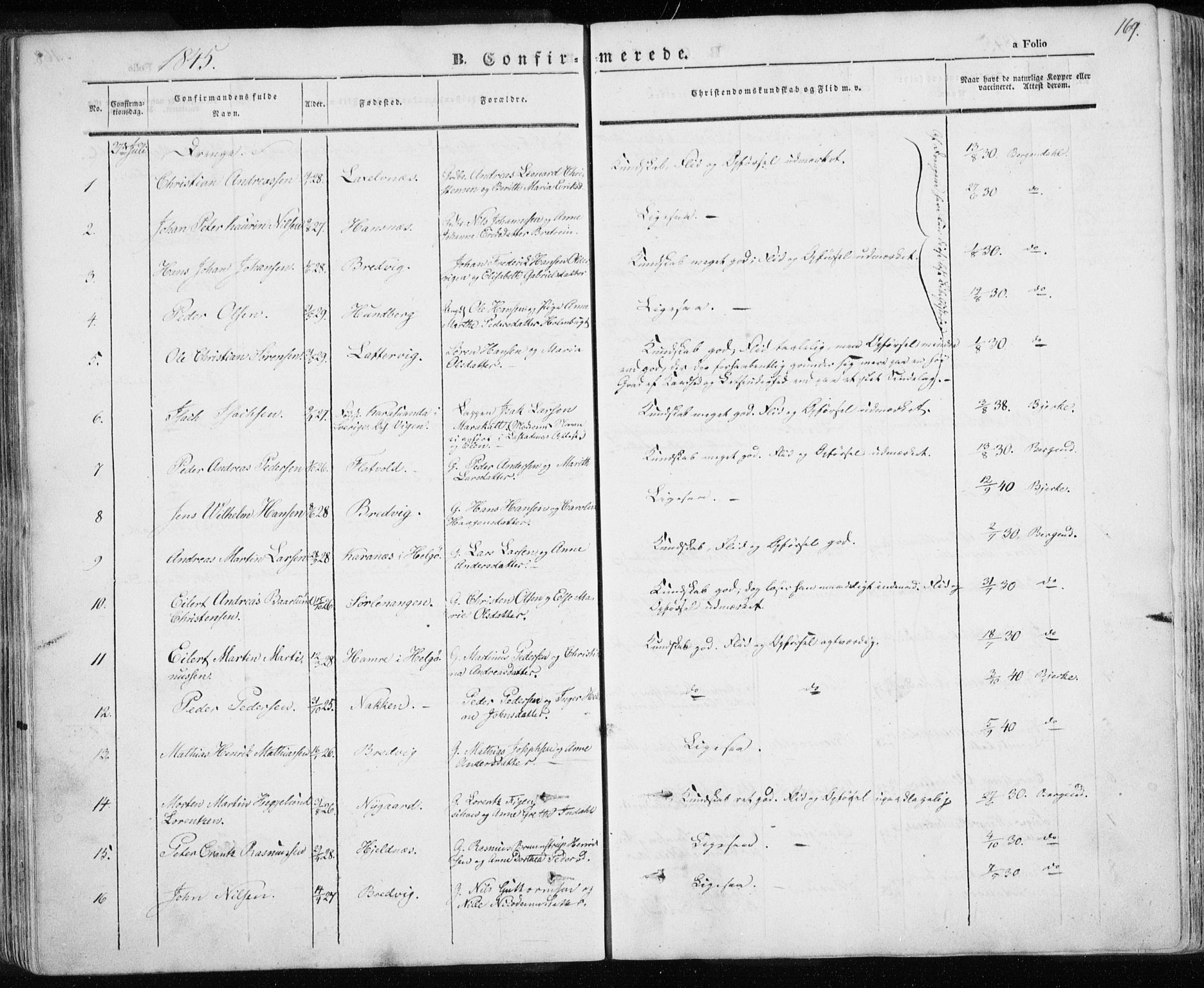 Karlsøy sokneprestembete, SATØ/S-1299/H/Ha/Haa/L0003kirke: Parish register (official) no. 3, 1843-1860, p. 169