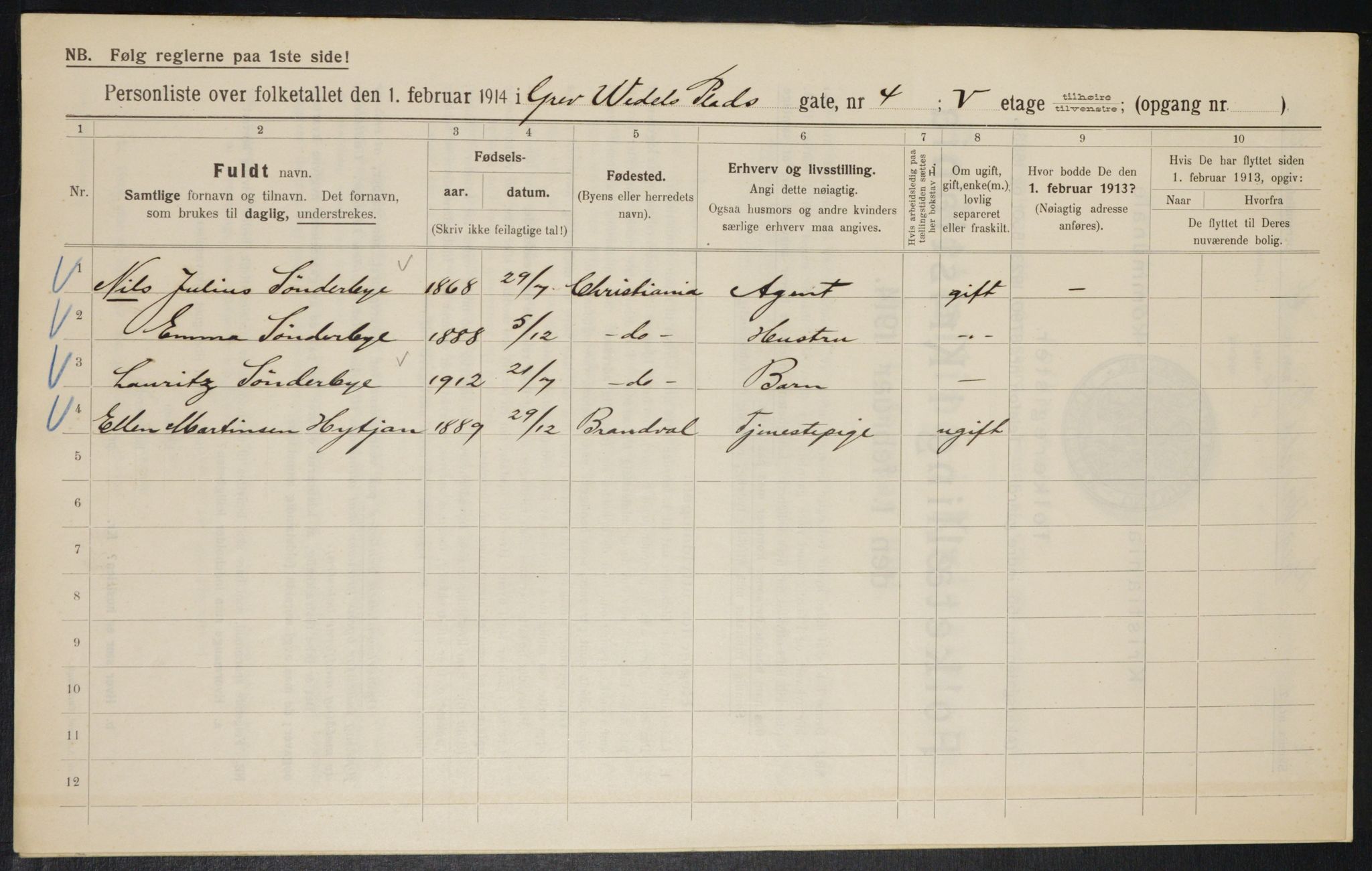 OBA, Municipal Census 1914 for Kristiania, 1914, p. 30010