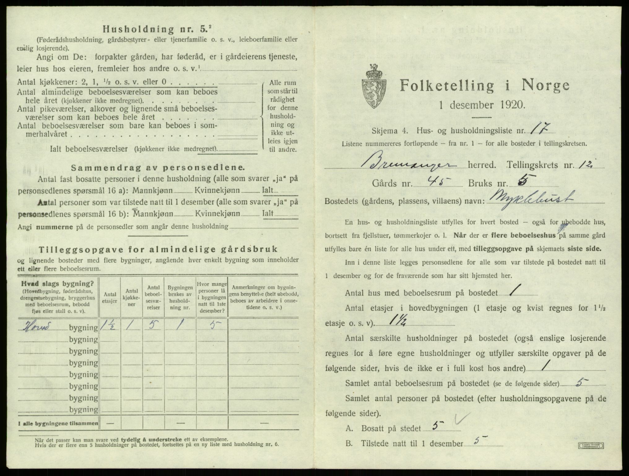 SAB, 1920 census for Bremanger, 1920, p. 886