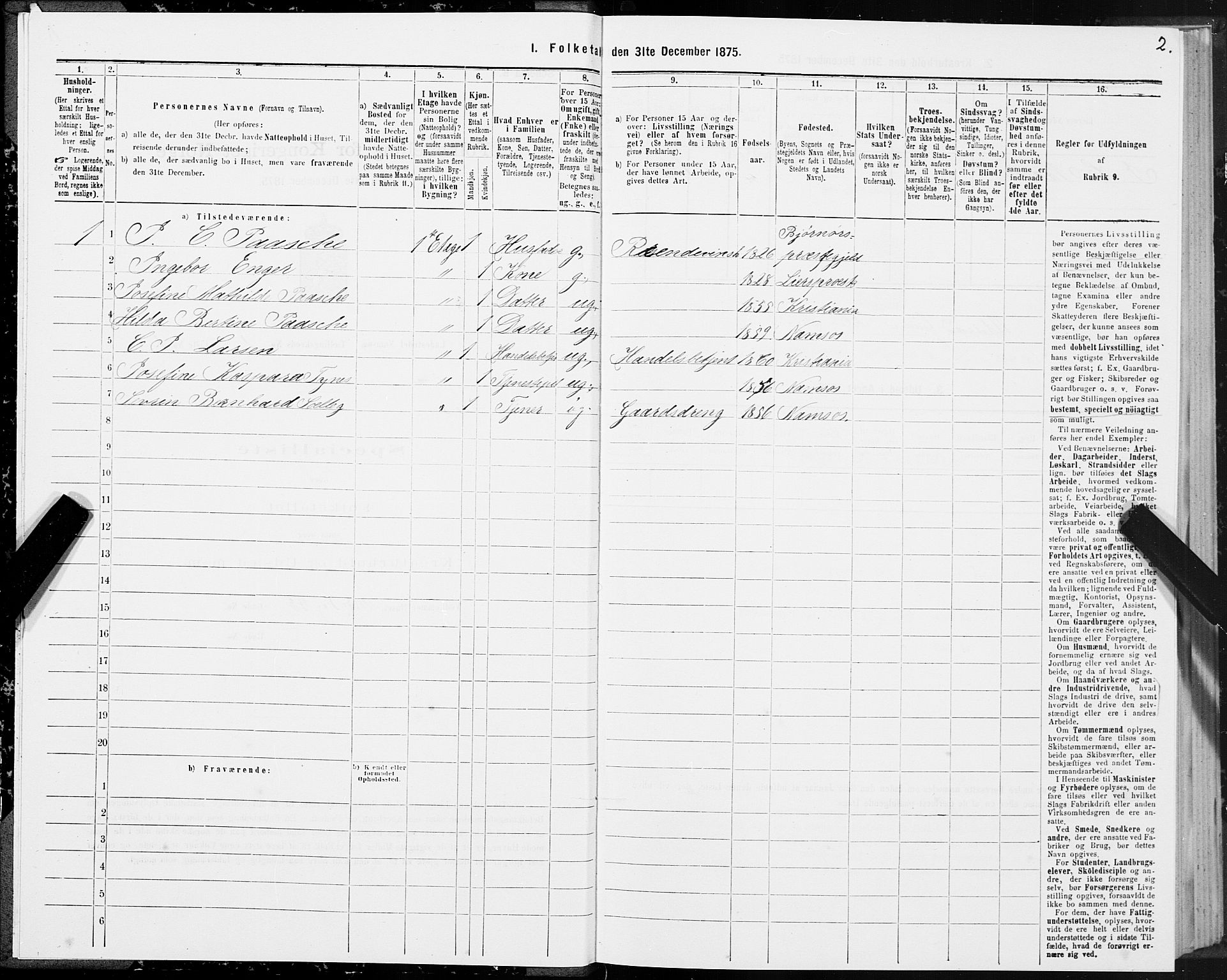 SAT, 1875 census for 1703B Namsos/Namsos, 1875, p. 2