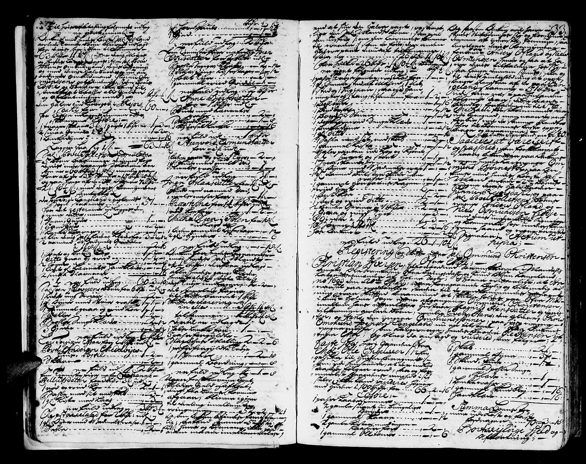 Mandal sorenskriveri, SAK/1221-0005/001/H/Hc/L0008: Skifteprotokoll med register, original i eske nr 4a, 1693-1702, p. 32b-33a