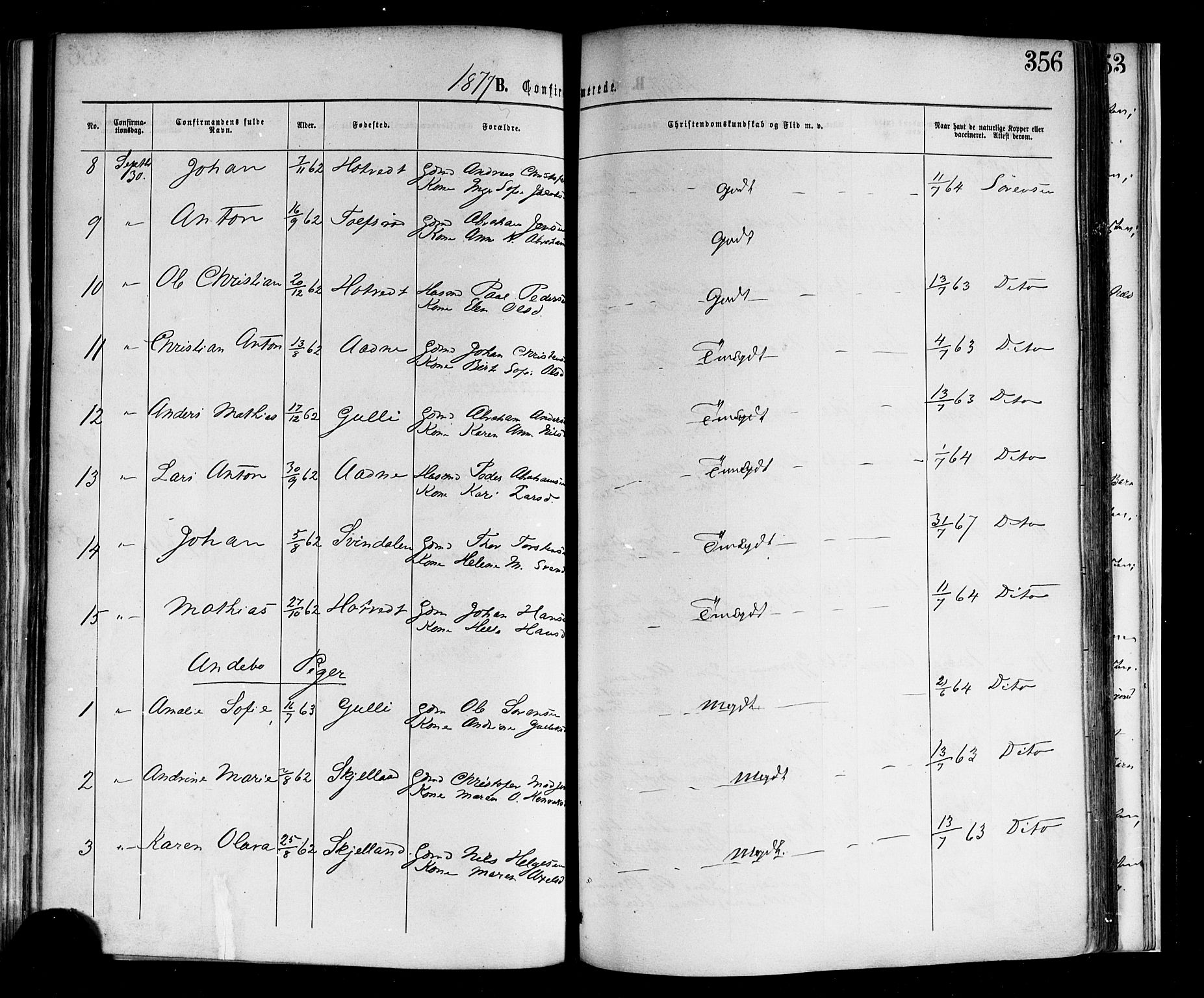 Andebu kirkebøker, AV/SAKO-A-336/F/Fa/L0006: Parish register (official) no. 6, 1871-1878, p. 356