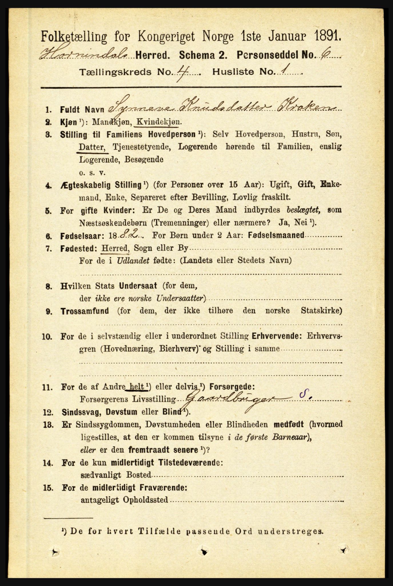 RA, 1891 census for 1444 Hornindal, 1891, p. 870