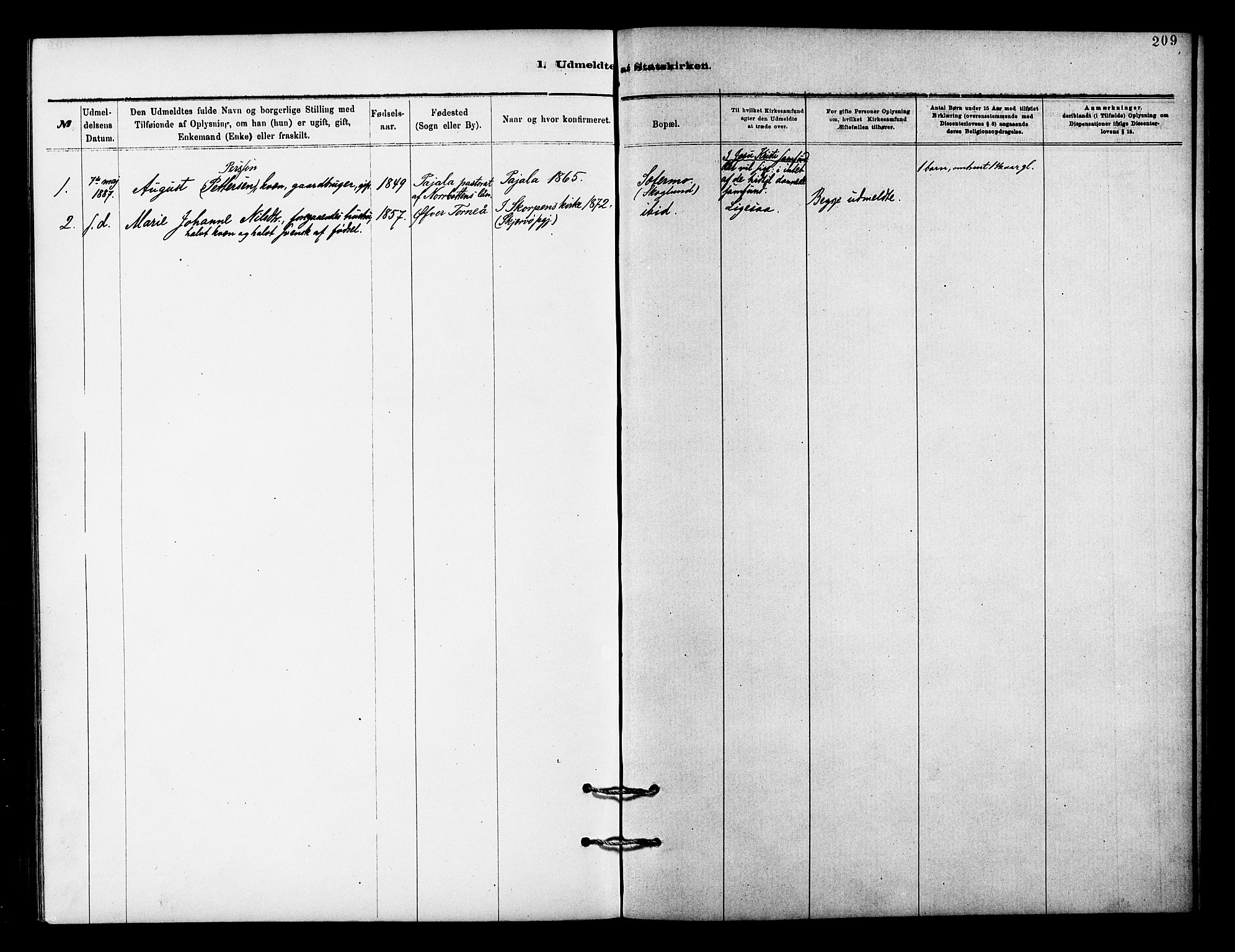 Målselv sokneprestembete, SATØ/S-1311/G/Ga/Gaa/L0009kirke: Parish register (official) no. 9, 1878-1889, p. 209