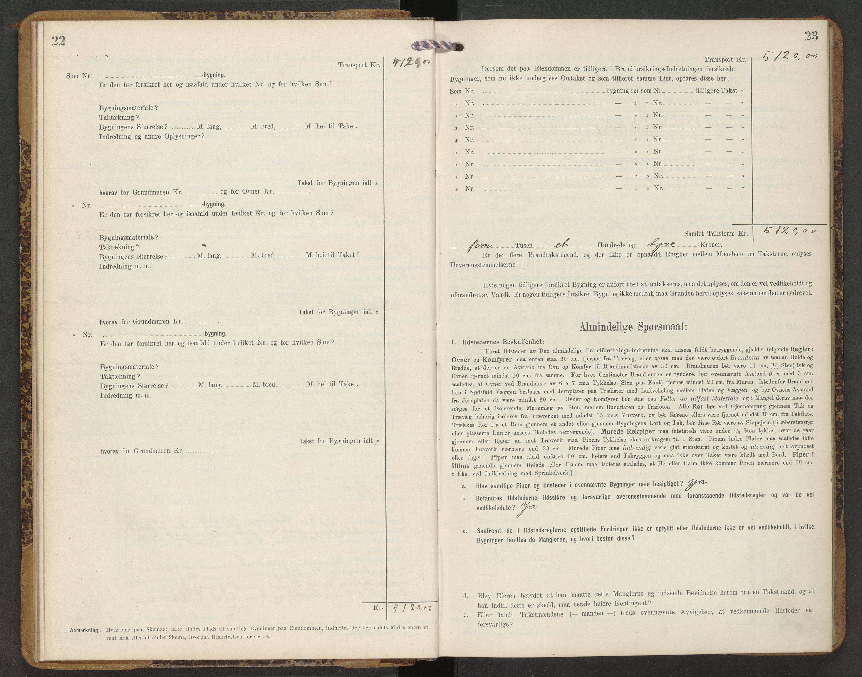 Norges Brannkasse Strinda, AV/SAT-A-5516/Fb/L0005: Branntakstprotokoll, 1913-1918