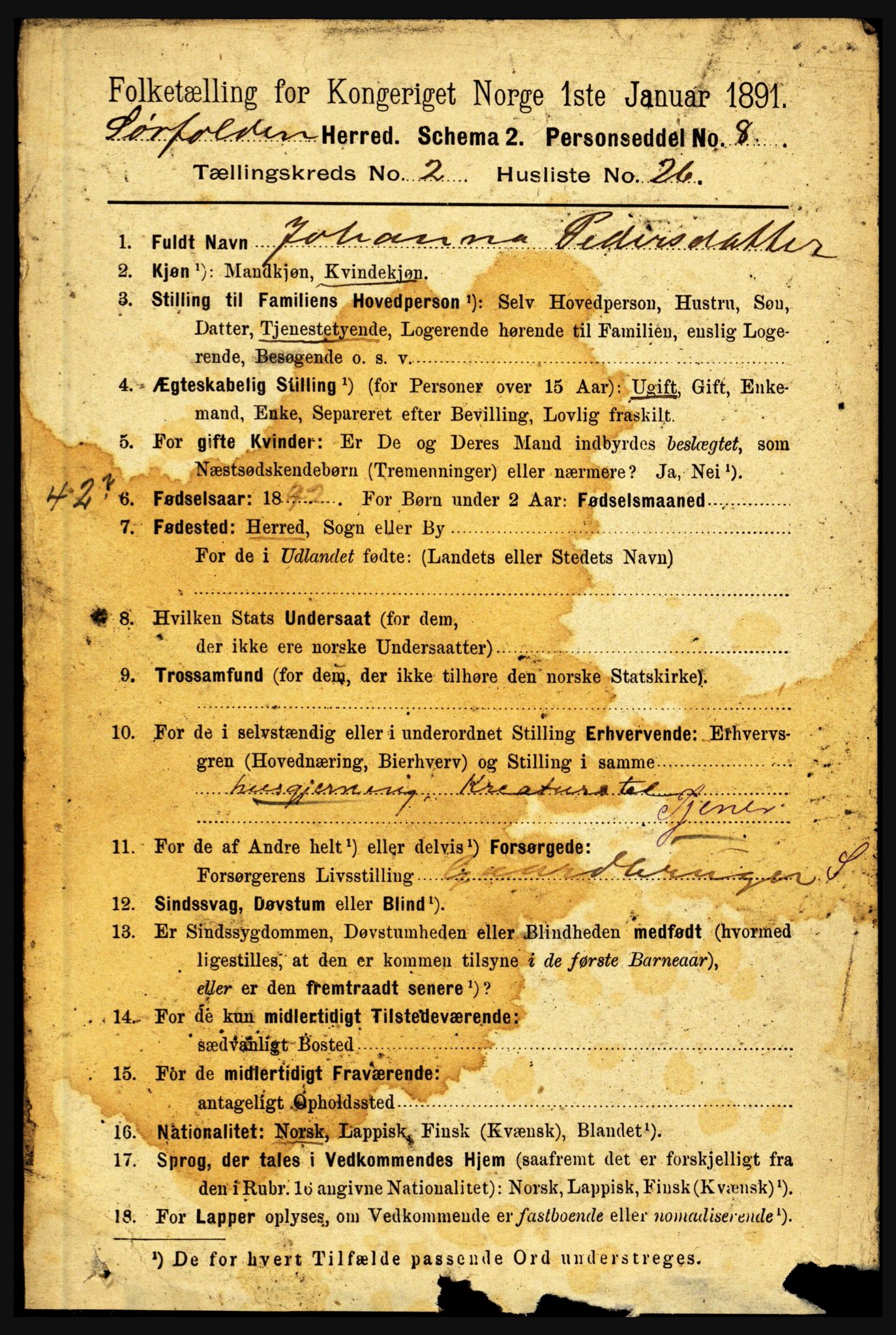 RA, 1891 census for 1845 Sørfold, 1891, p. 388