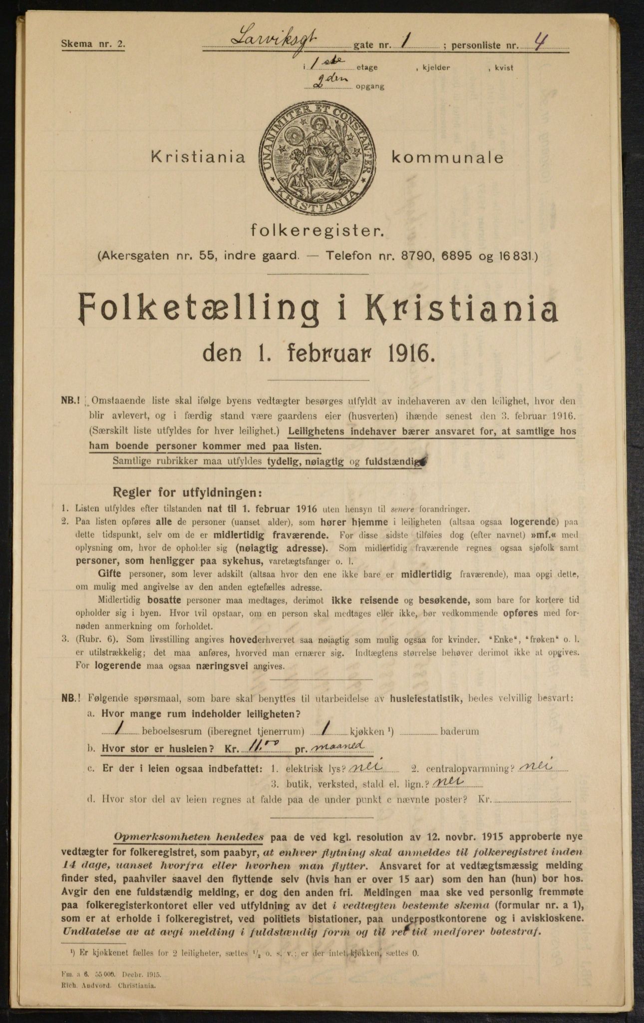 OBA, Municipal Census 1916 for Kristiania, 1916, p. 58384