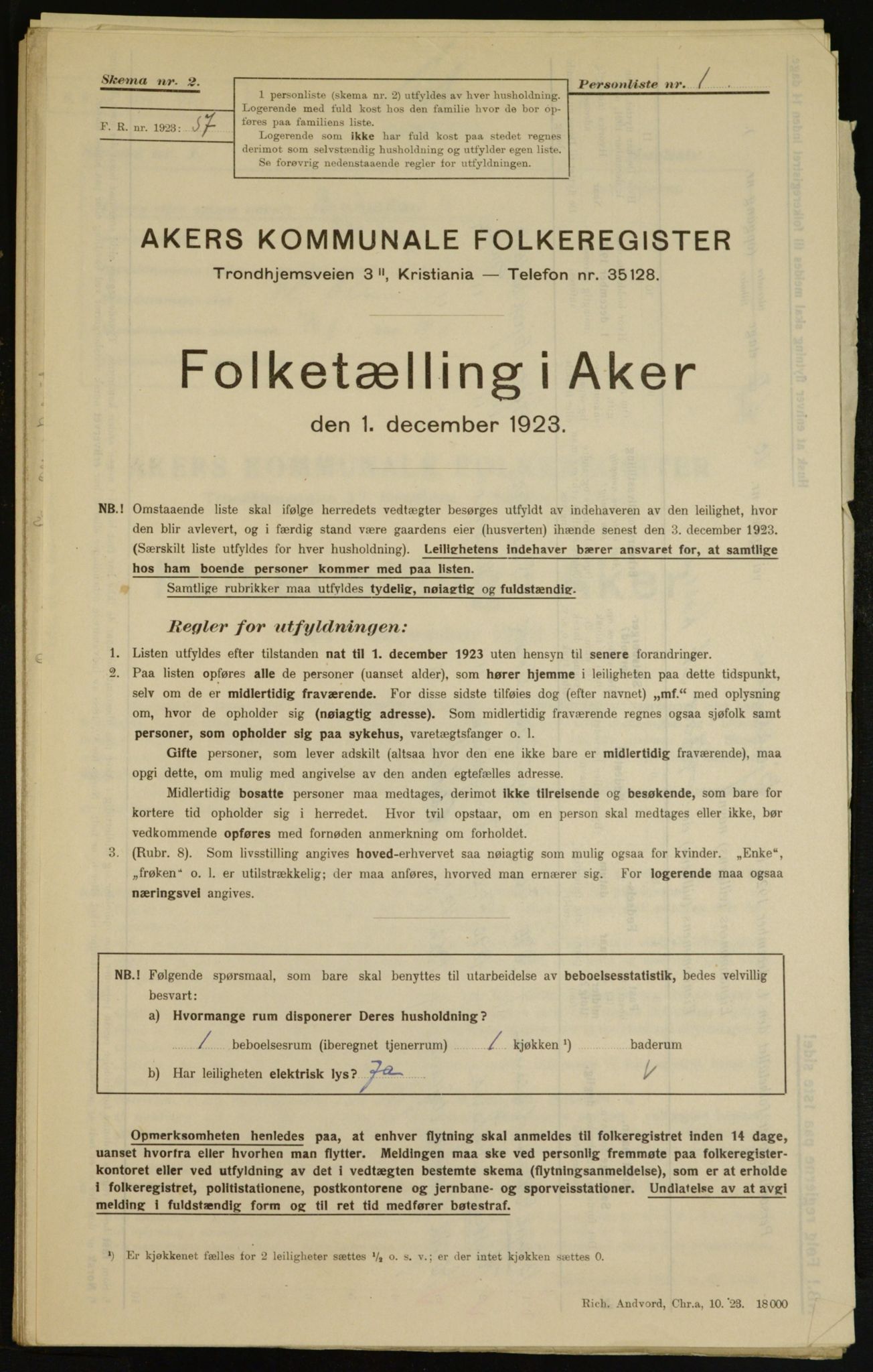 , Municipal Census 1923 for Aker, 1923, p. 7788