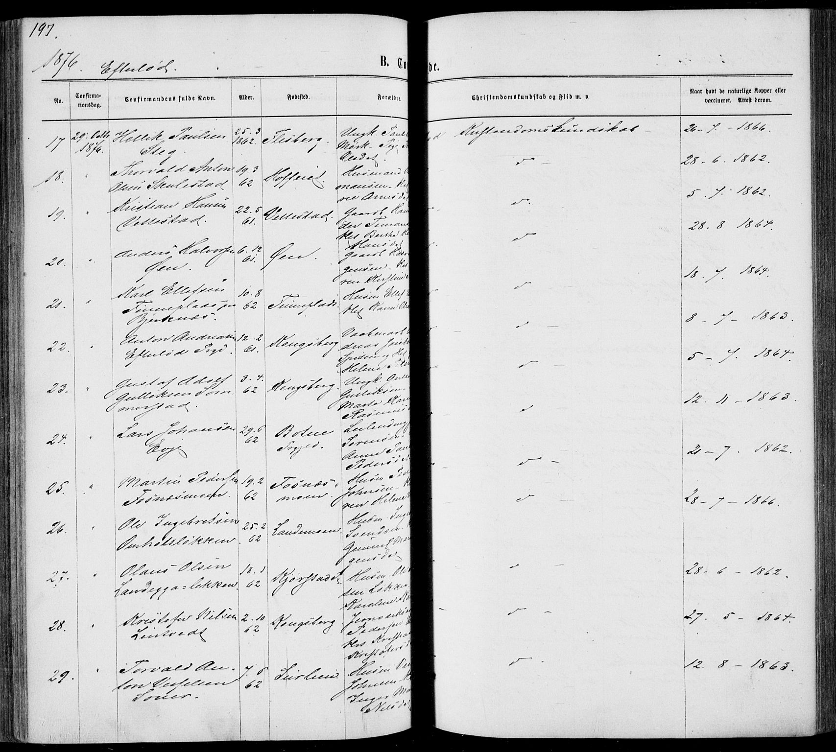 Sandsvær kirkebøker, AV/SAKO-A-244/F/Fa/L0007: Parish register (official) no. I 7, 1869-1877, p. 197