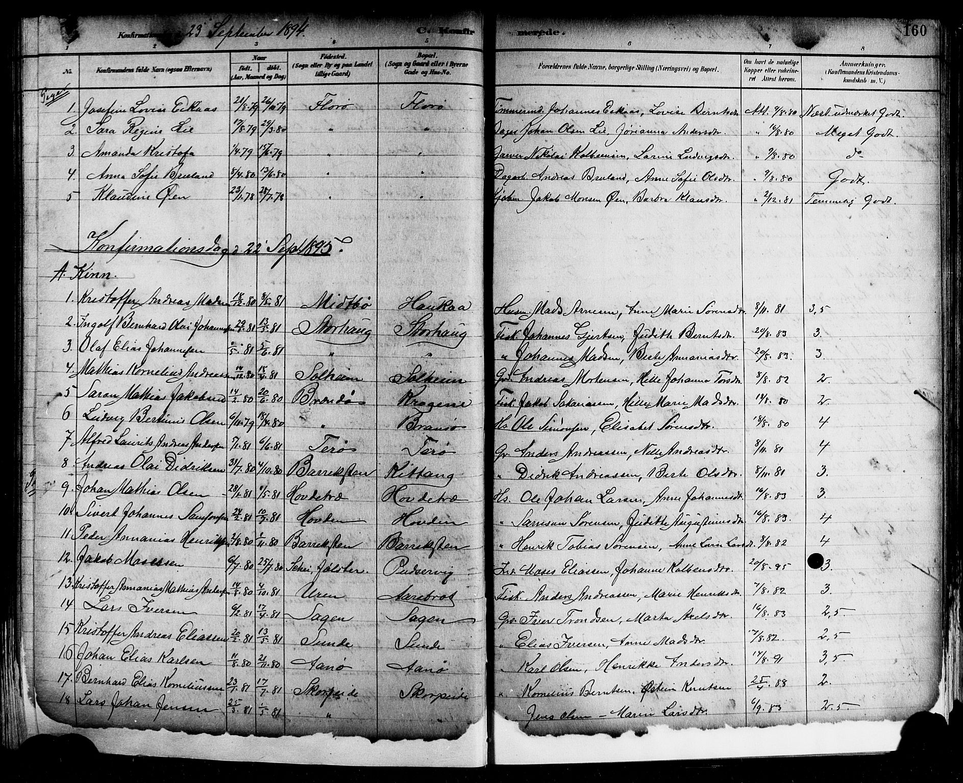 Kinn sokneprestembete, SAB/A-80801/H/Hab/Haba/L0002: Parish register (copy) no. A 2, 1882-1906, p. 160
