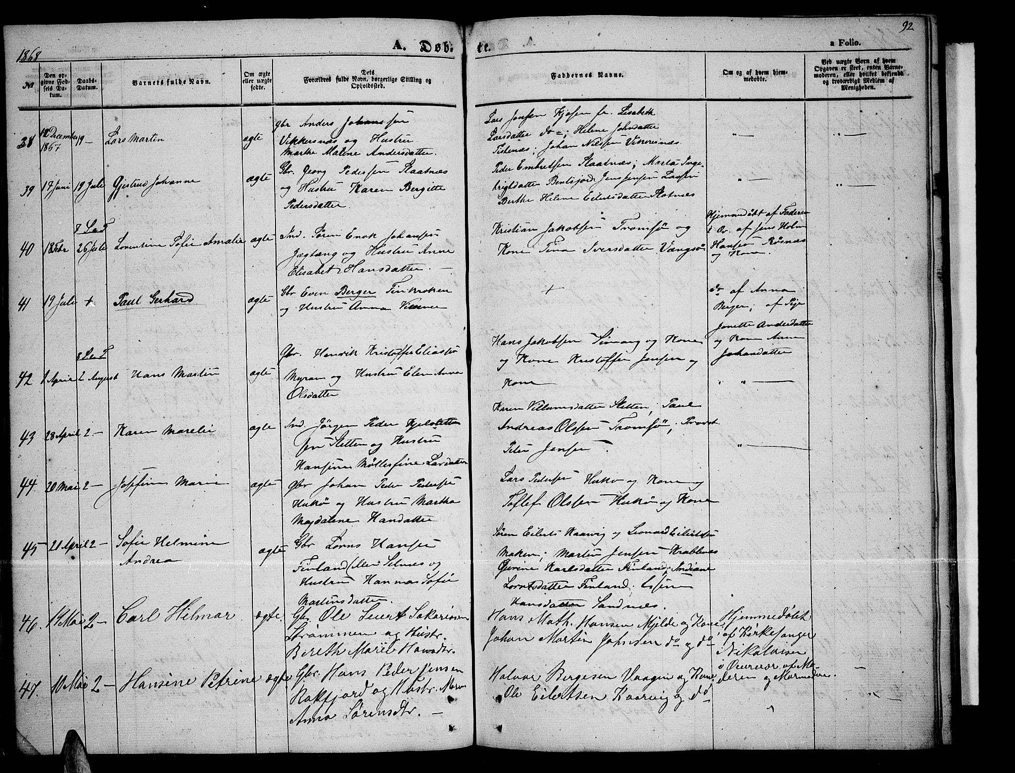 Tromsøysund sokneprestkontor, AV/SATØ-S-1304/G/Gb/L0001klokker: Parish register (copy) no. 1, 1857-1869, p. 92
