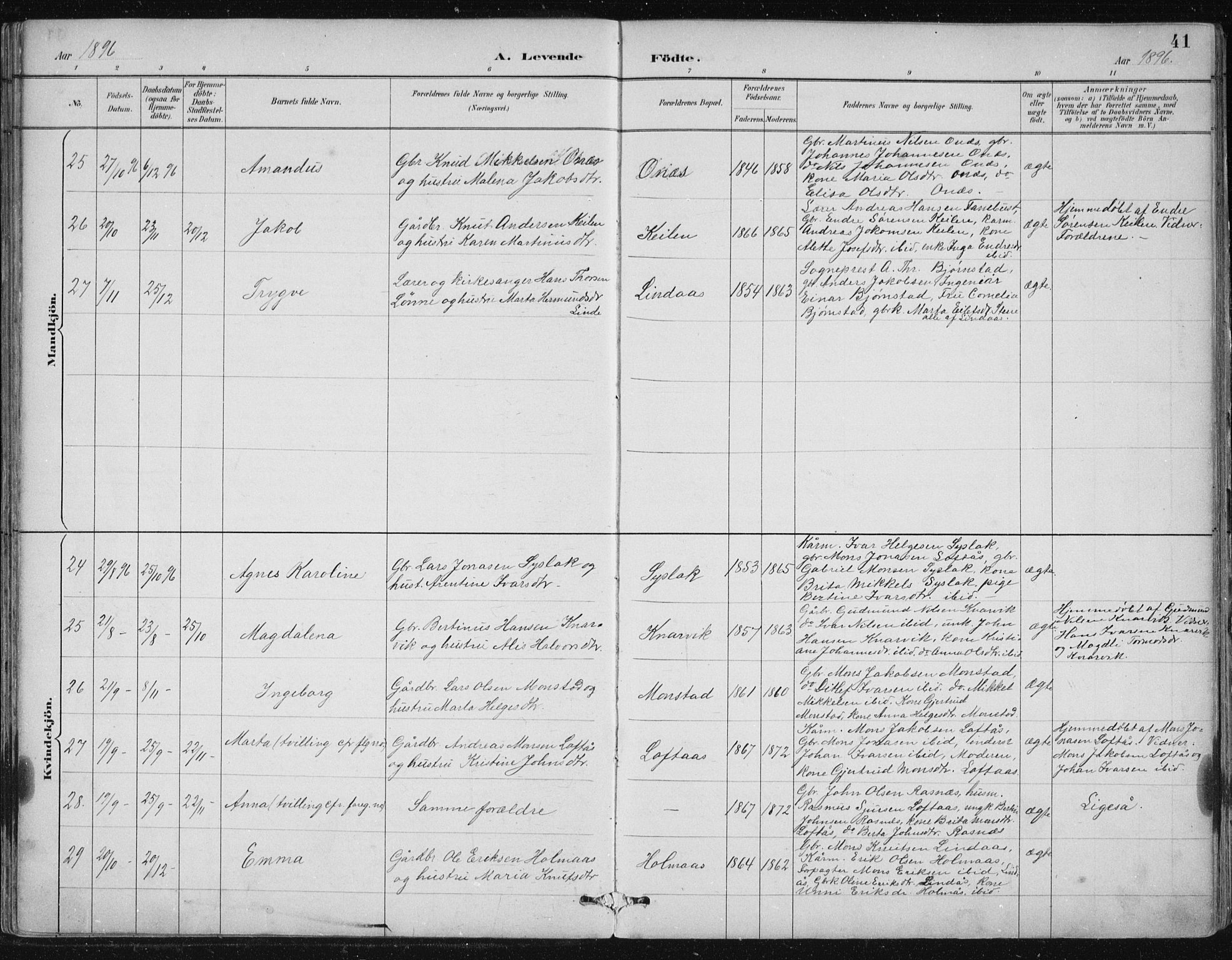 Lindås Sokneprestembete, SAB/A-76701/H/Hab: Parish register (copy) no. B 3, 1886-1914, p. 41