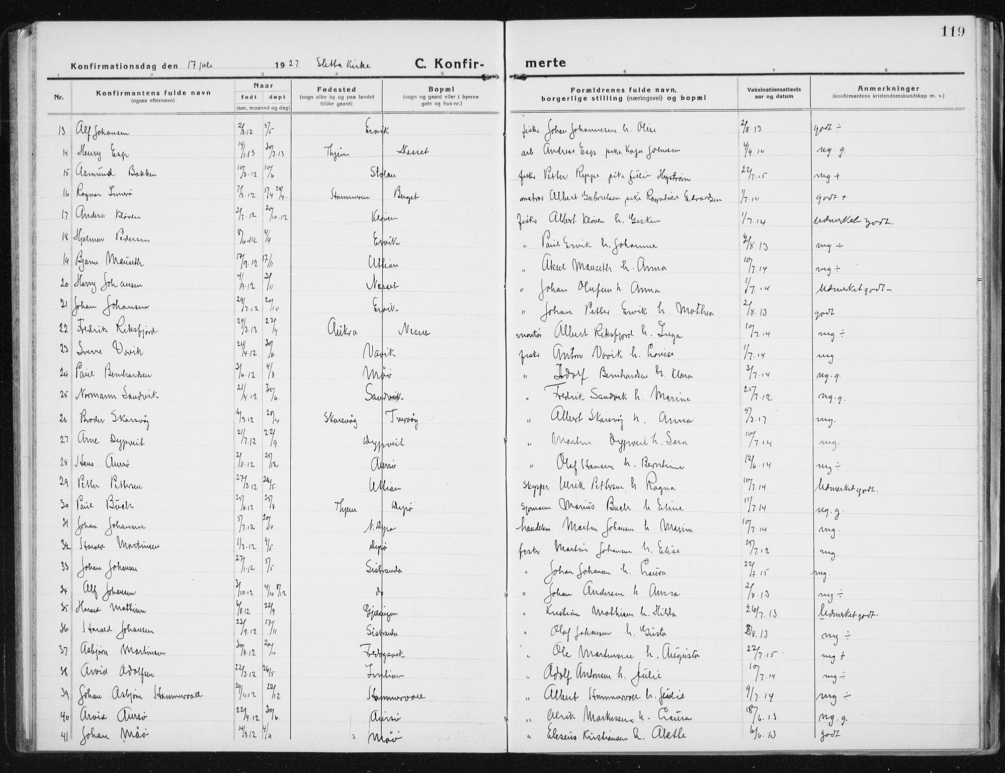 Ministerialprotokoller, klokkerbøker og fødselsregistre - Sør-Trøndelag, SAT/A-1456/640/L0589: Parish register (copy) no. 640C06, 1922-1934, p. 119