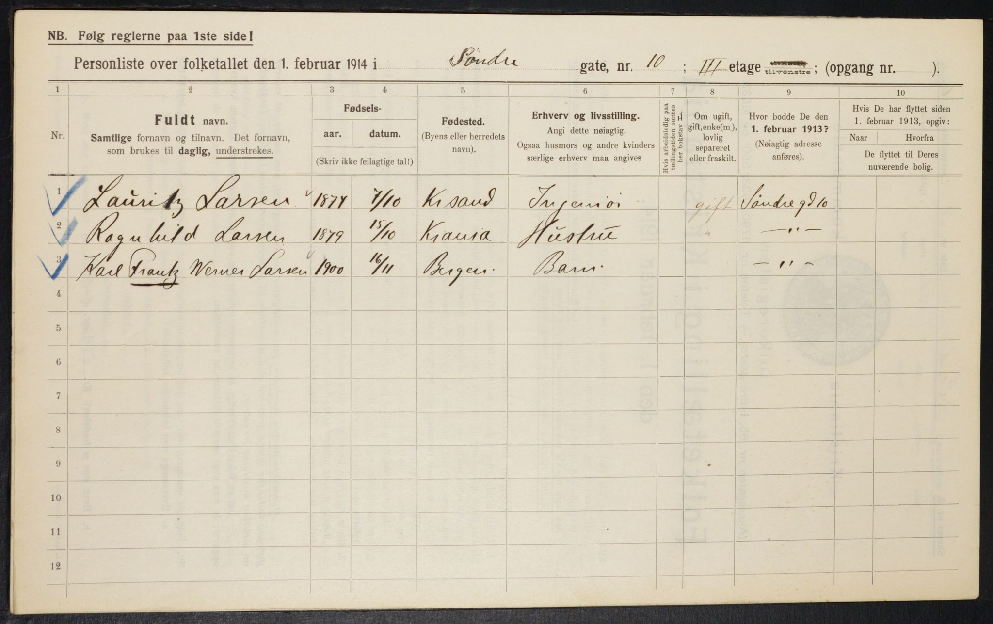 OBA, Municipal Census 1914 for Kristiania, 1914, p. 107099