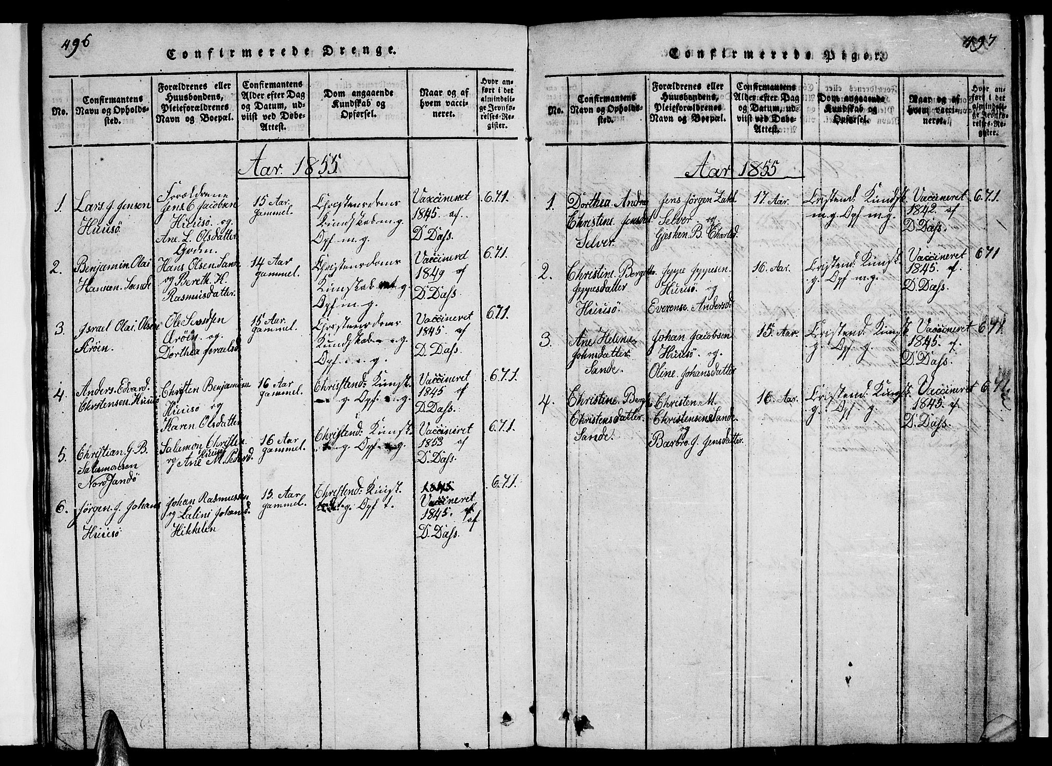 Ministerialprotokoller, klokkerbøker og fødselsregistre - Nordland, SAT/A-1459/840/L0581: Parish register (copy) no. 840C01, 1820-1873, p. 496-497