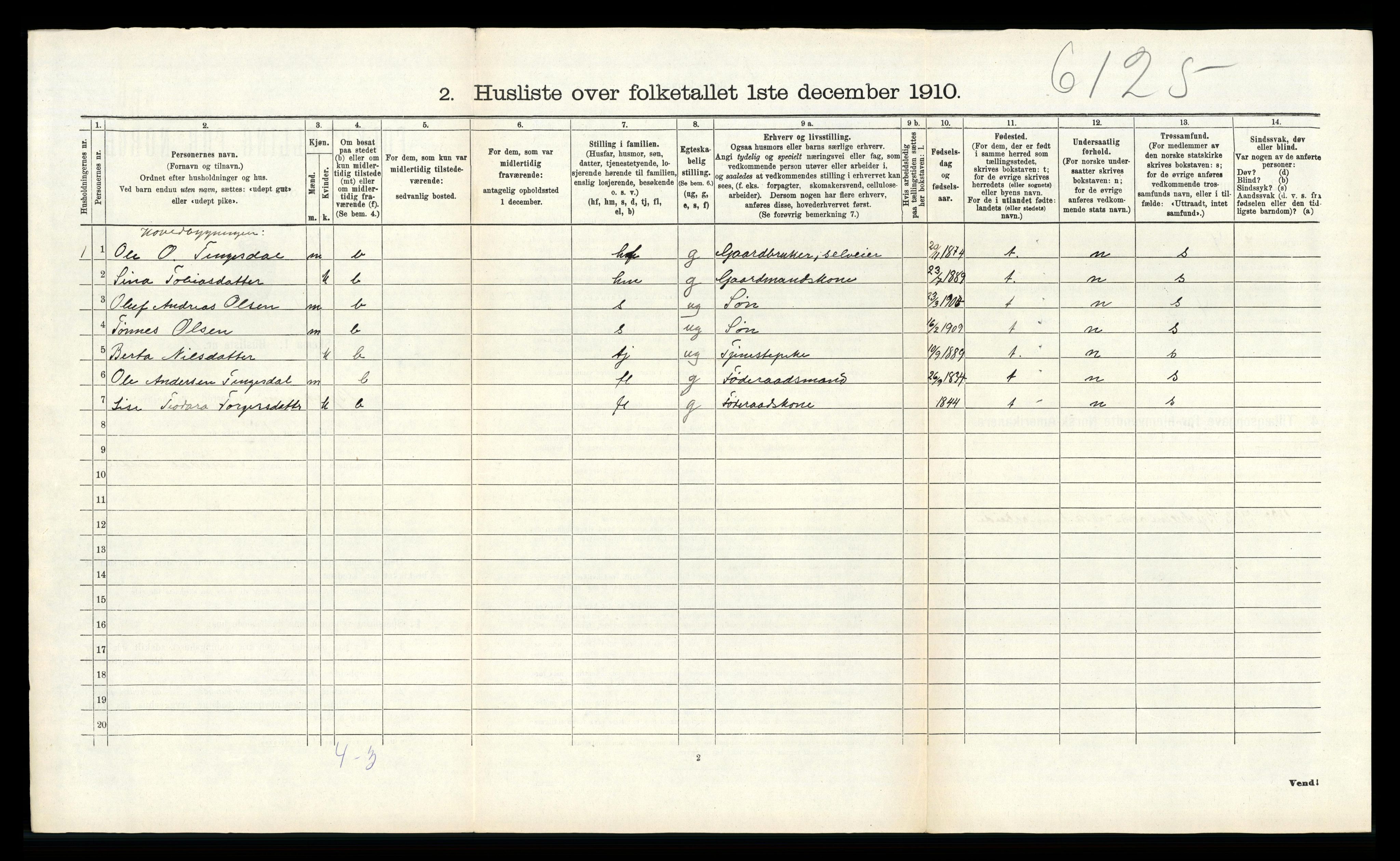 RA, 1910 census for Bjerkreim, 1910, p. 65