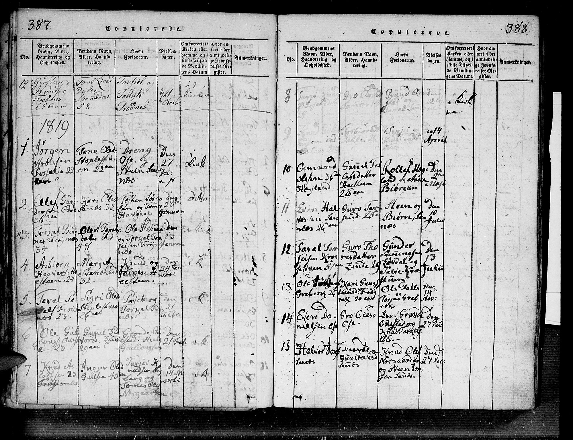 Bygland sokneprestkontor, SAK/1111-0006/F/Fa/Fab/L0003: Parish register (official) no. A 3, 1816-1841, p. 387-388