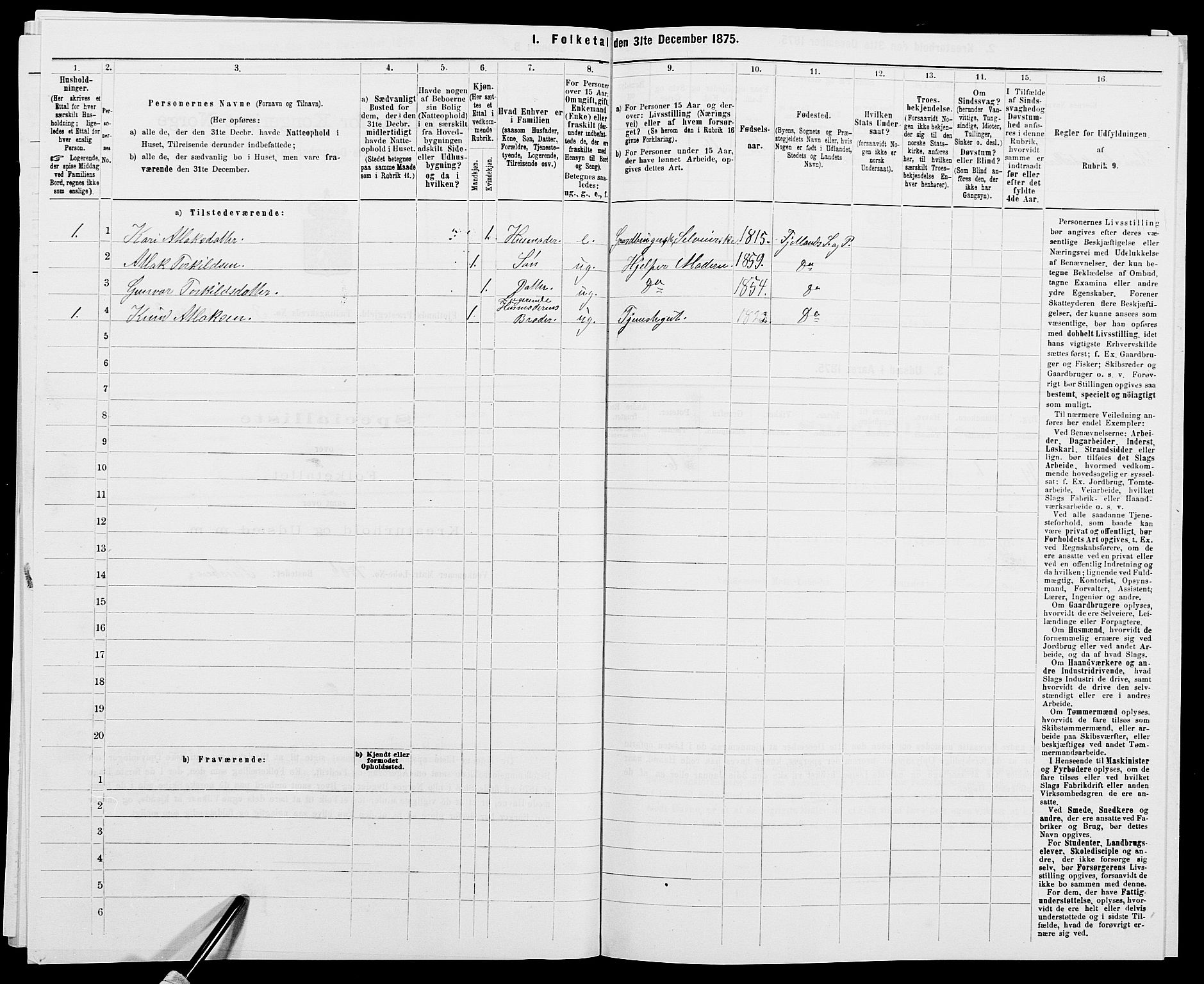 SAK, 1875 census for 1036P Fjotland, 1875, p. 204