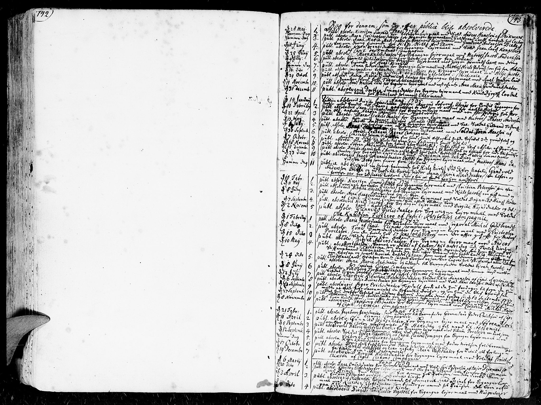 Kristiansand domprosti, AV/SAK-1112-0006/F/Fa/L0001: Parish register (official) no. A 1, 1734-1793, p. 742-743