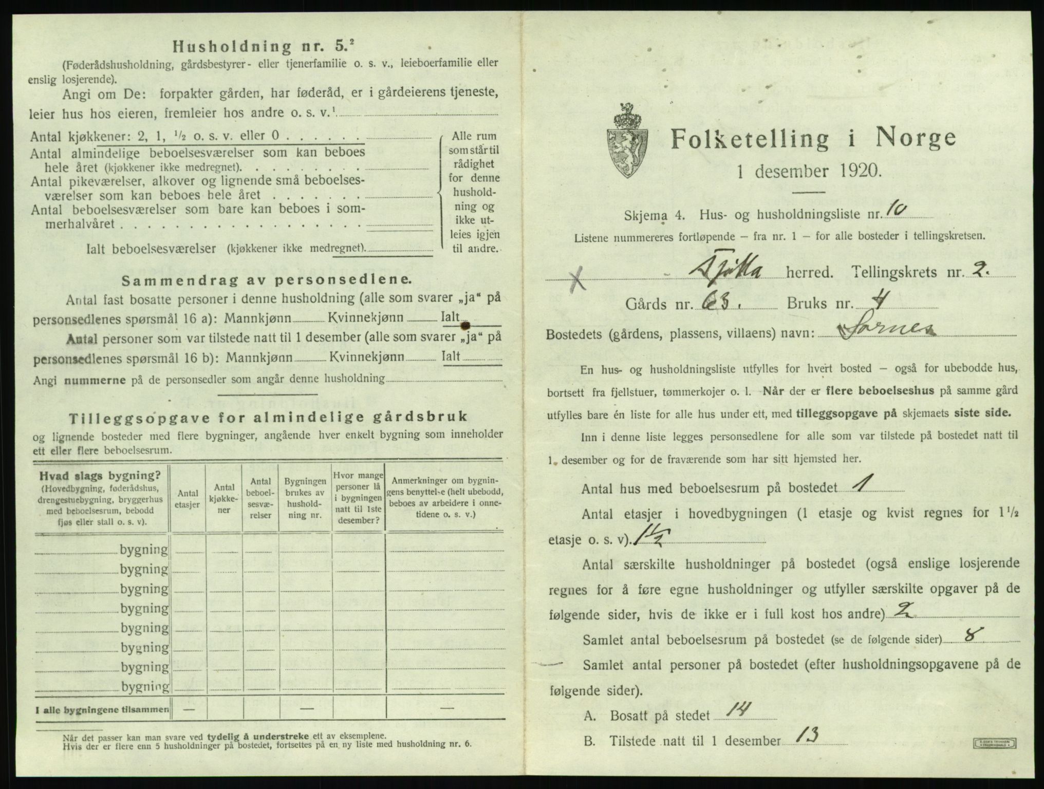 SAT, 1920 census for Tjøtta, 1920, p. 127