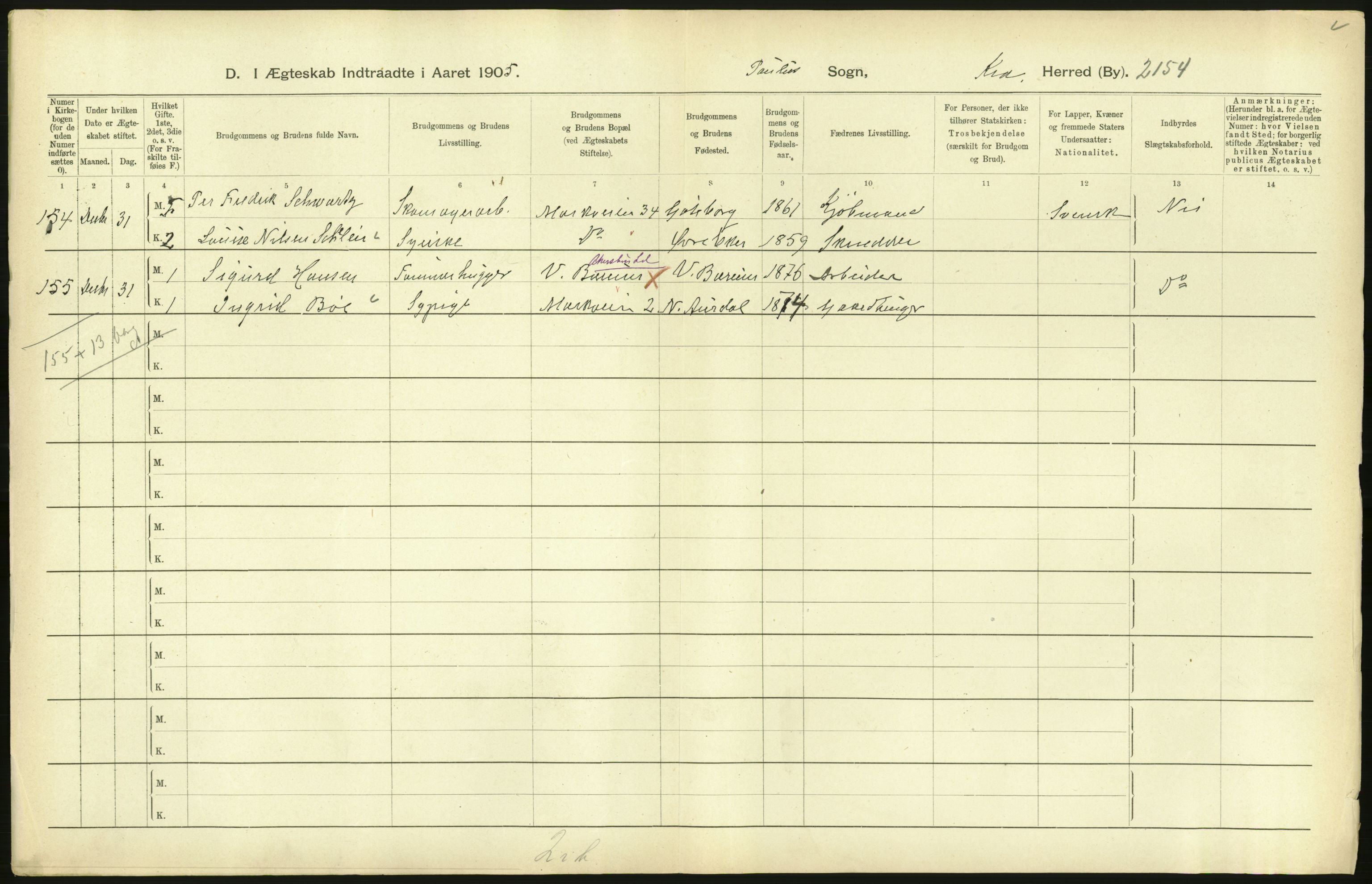 Statistisk sentralbyrå, Sosiodemografiske emner, Befolkning, AV/RA-S-2228/D/Df/Dfa/Dfac/L0007b: Kristiania: Gifte, 1905, p. 244