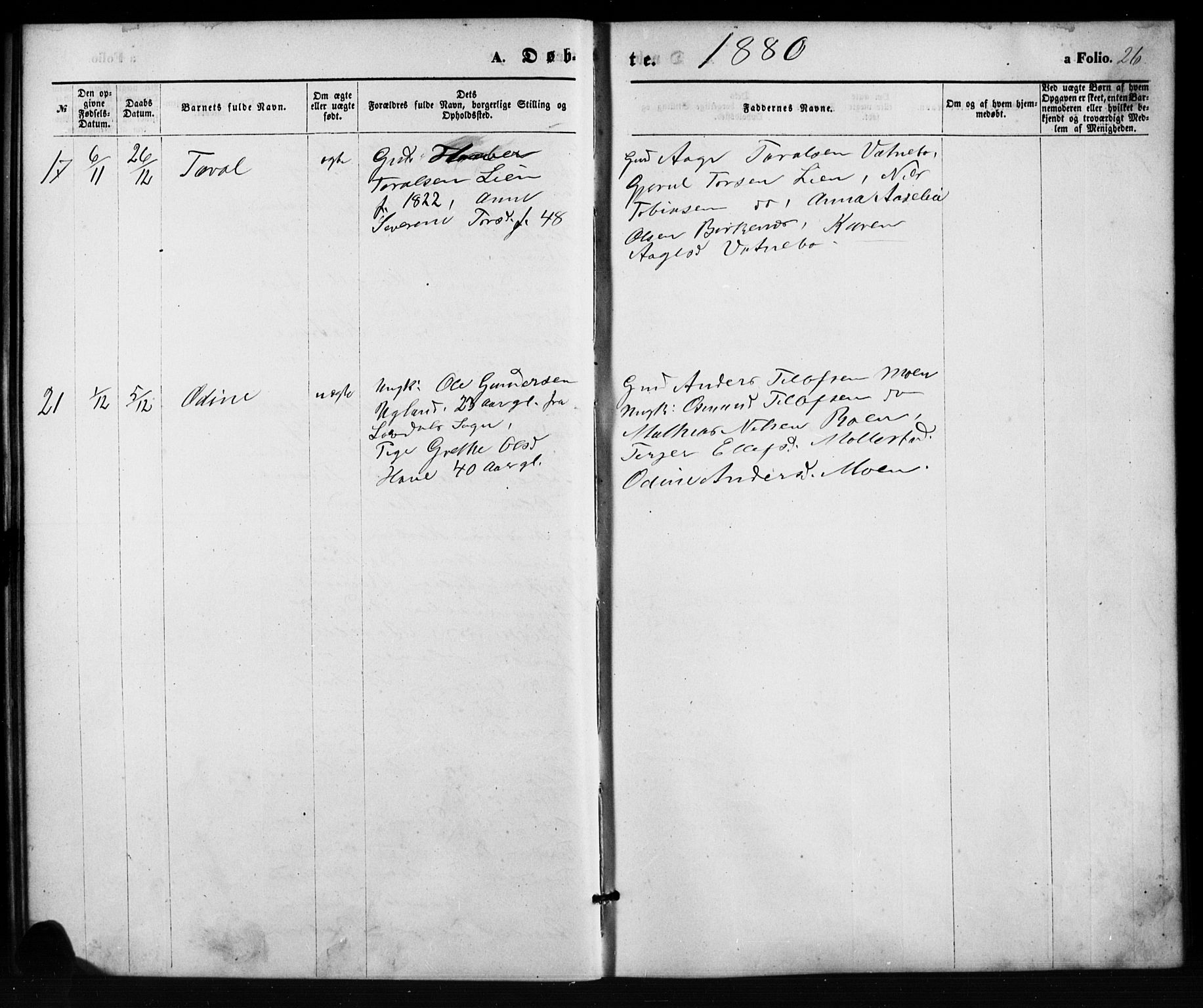 Birkenes sokneprestkontor, SAK/1111-0004/F/Fb/L0003: Parish register (copy) no. B 3, 1876-1892, p. 26