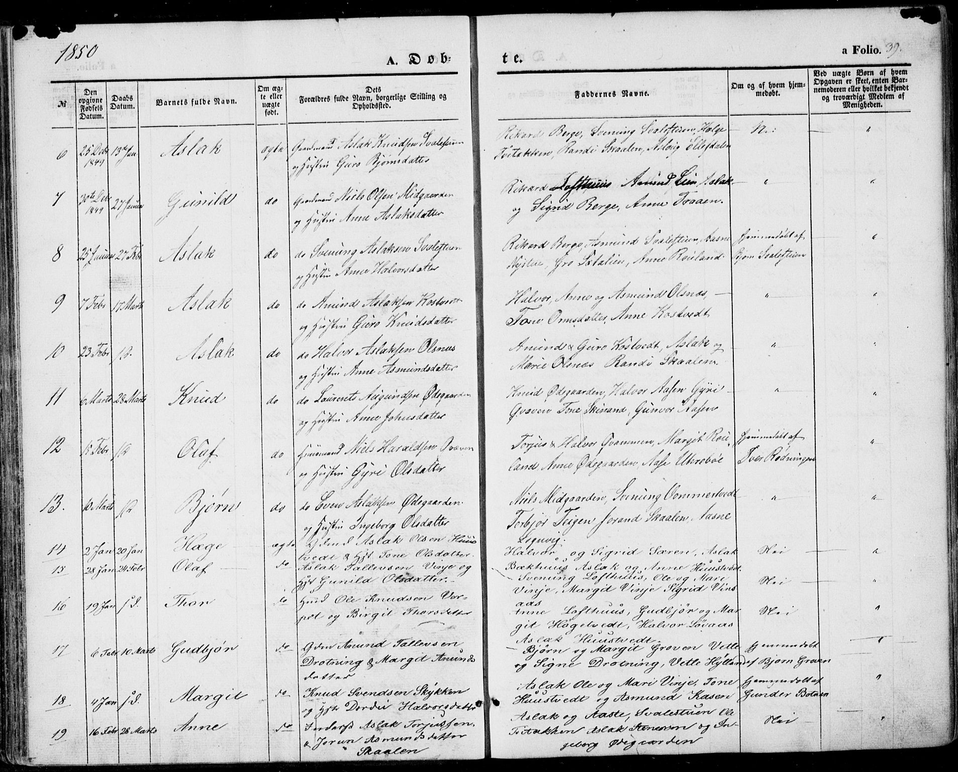Vinje kirkebøker, SAKO/A-312/F/Fa/L0004: Parish register (official) no. I 4, 1843-1869, p. 39