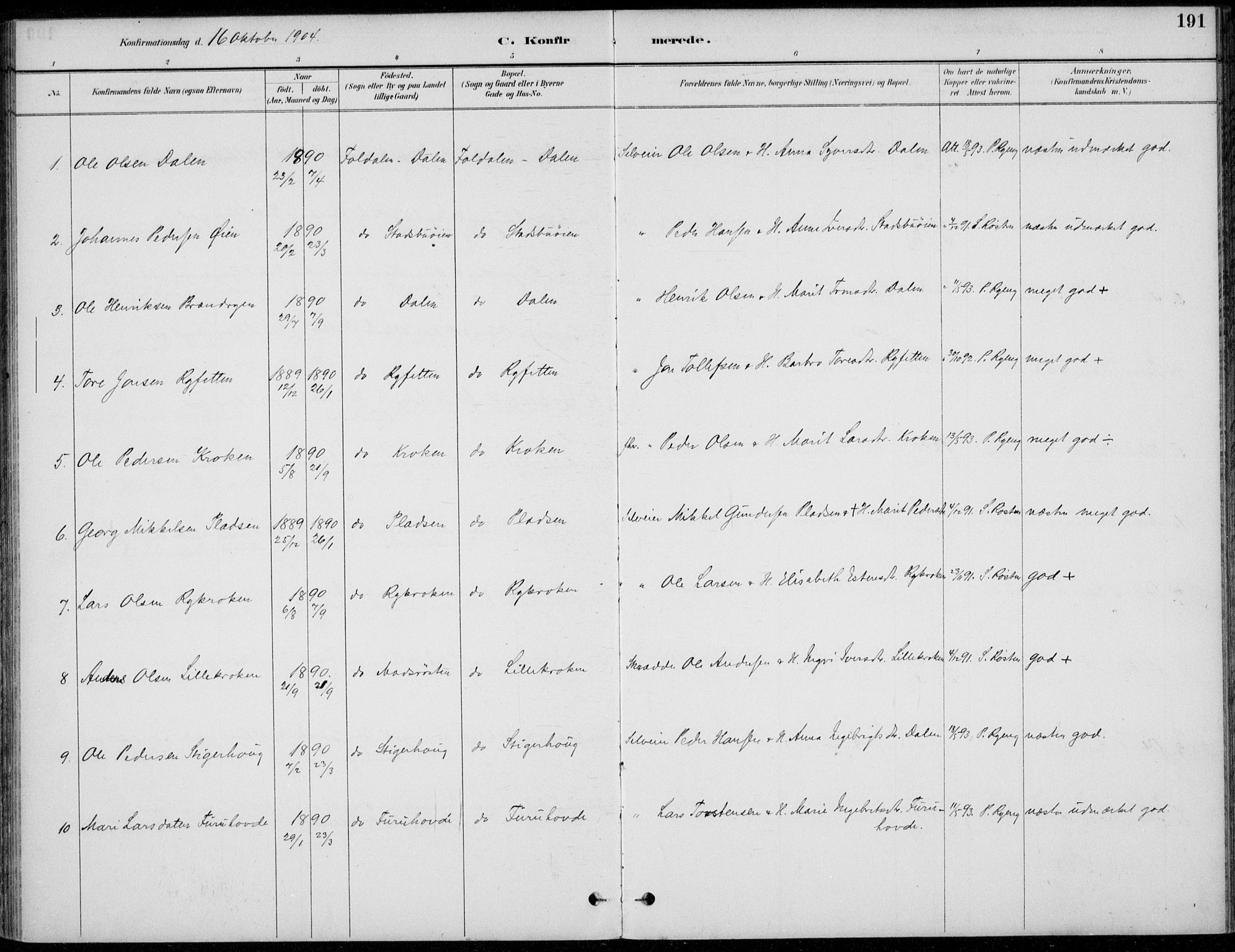 Alvdal prestekontor, SAH/PREST-060/H/Ha/Haa/L0003: Parish register (official) no. 3, 1886-1912, p. 191