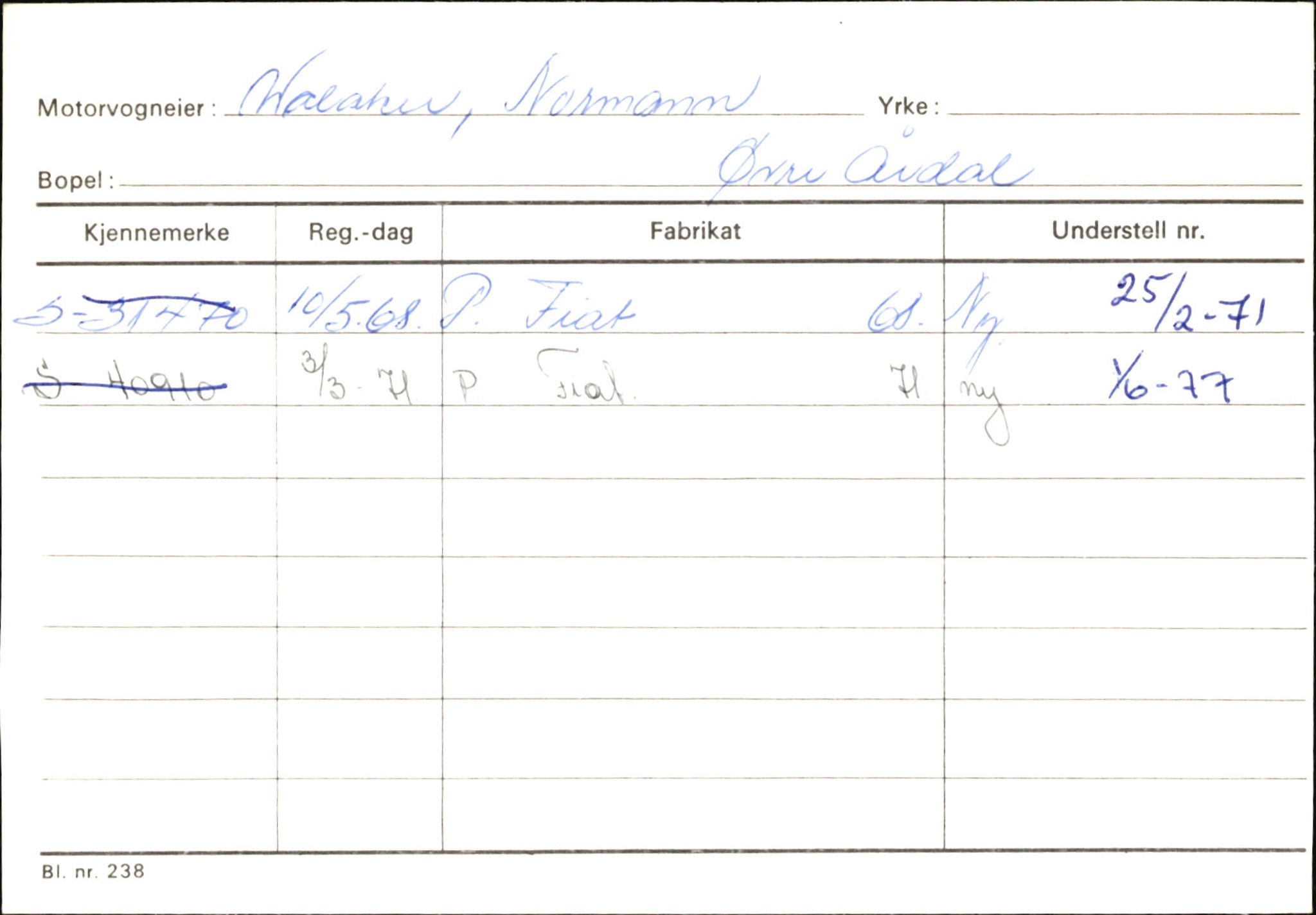 Statens vegvesen, Sogn og Fjordane vegkontor, SAB/A-5301/4/F/L0146: Registerkort Årdal R-Å samt diverse kort, 1945-1975, p. 1292