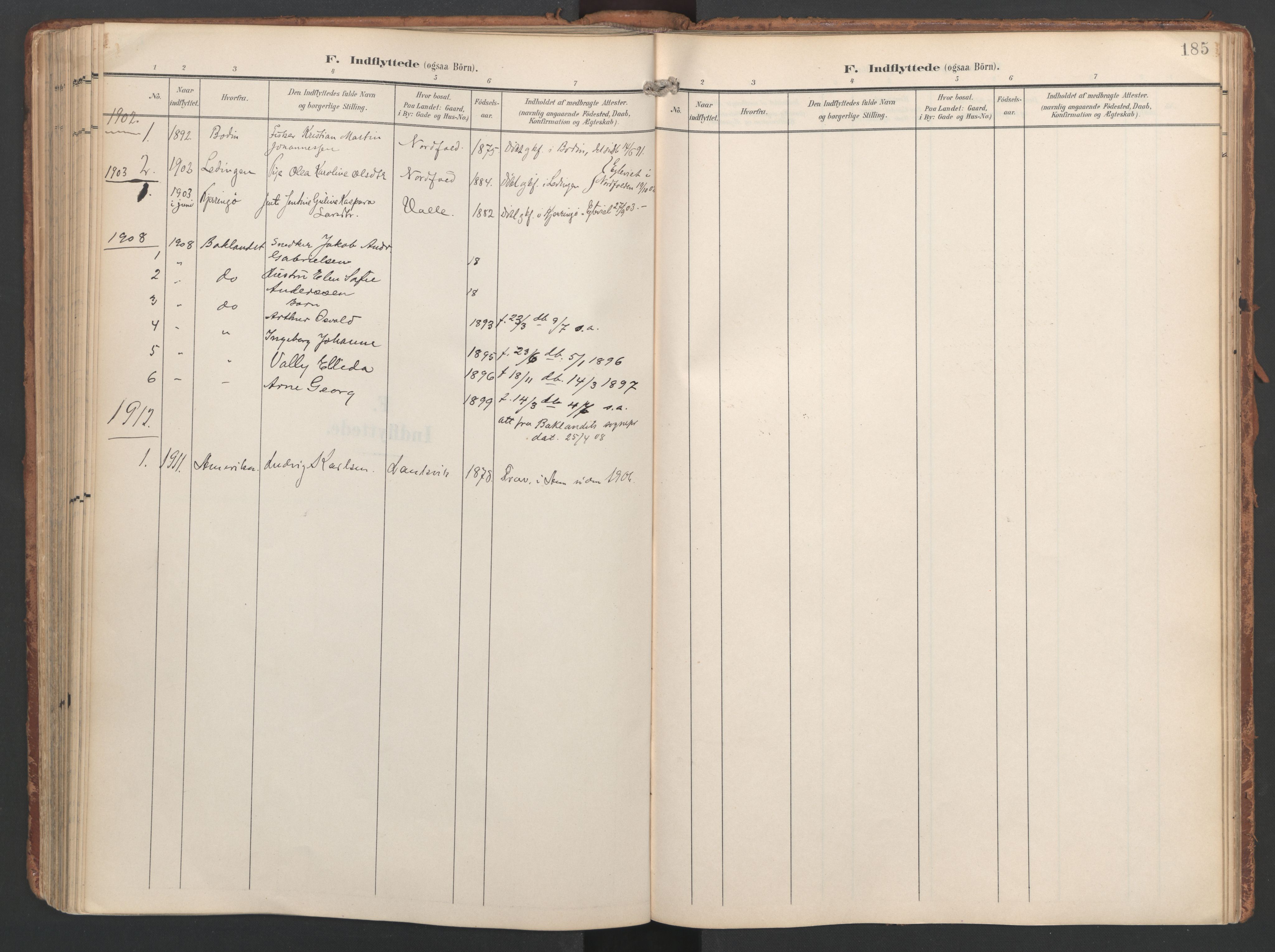 Ministerialprotokoller, klokkerbøker og fødselsregistre - Nordland, SAT/A-1459/858/L0832: Parish register (official) no. 858A02, 1902-1915, p. 185