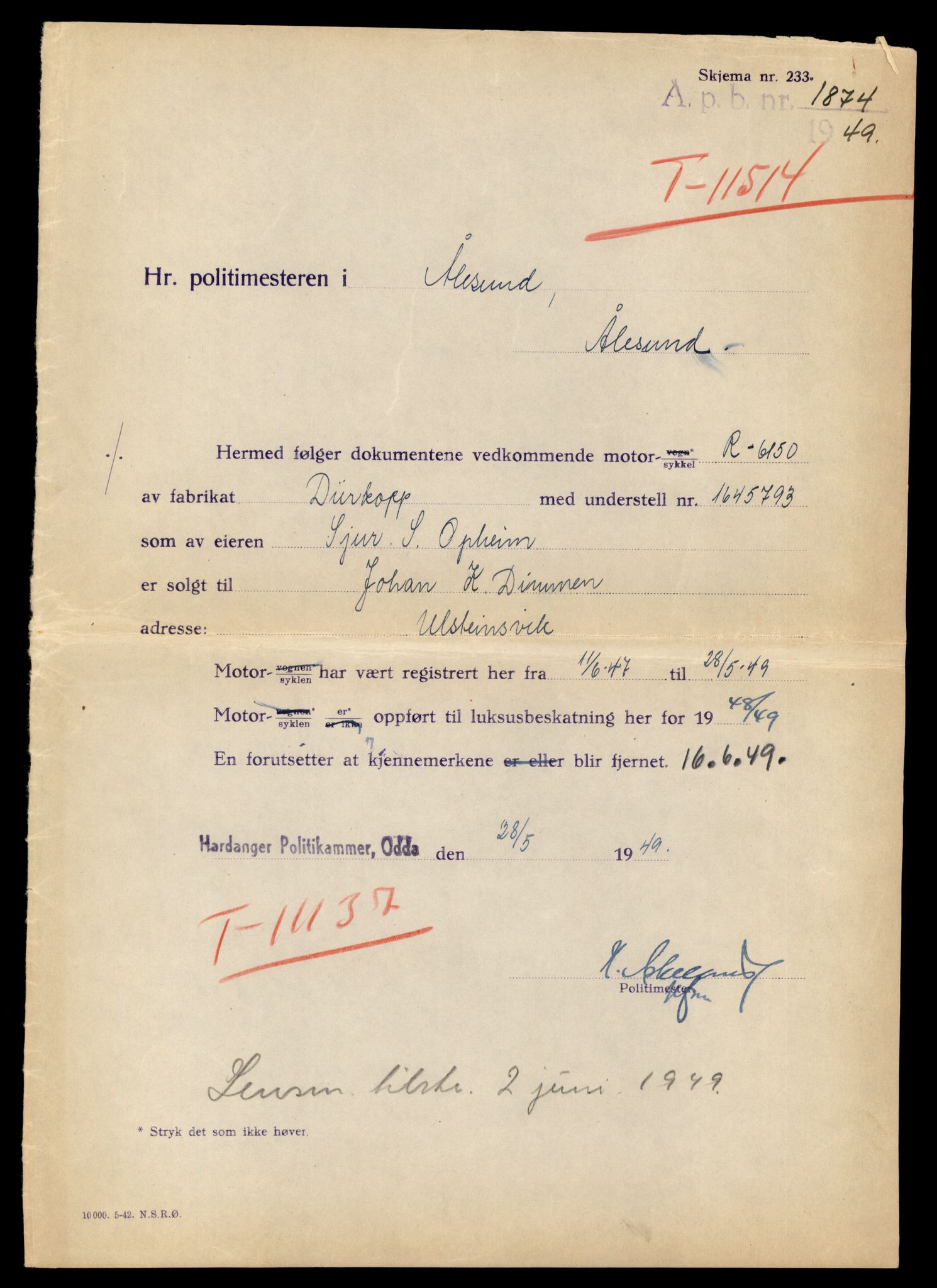 Møre og Romsdal vegkontor - Ålesund trafikkstasjon, AV/SAT-A-4099/F/Fe/L0029: Registreringskort for kjøretøy T 11430 - T 11619, 1927-1998, p. 1515