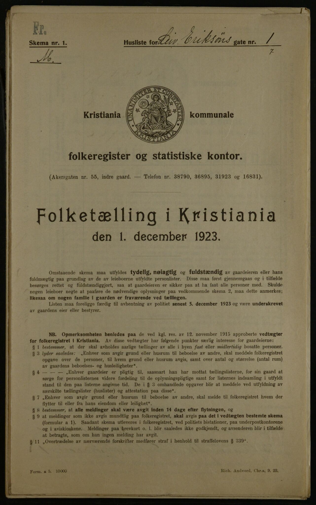 OBA, Municipal Census 1923 for Kristiania, 1923, p. 63688