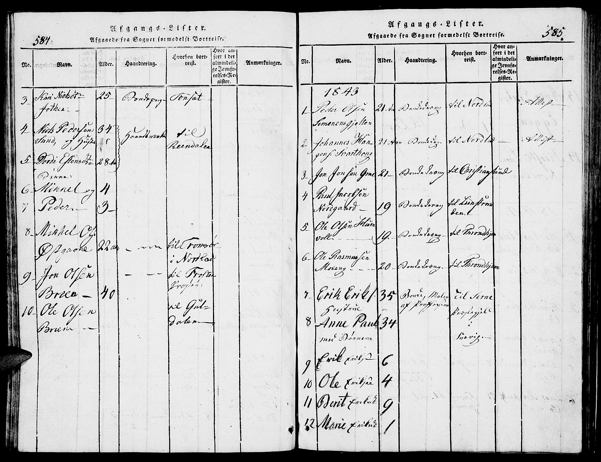 Tolga prestekontor, SAH/PREST-062/L/L0002: Parish register (copy) no. 2, 1815-1844, p. 584-585