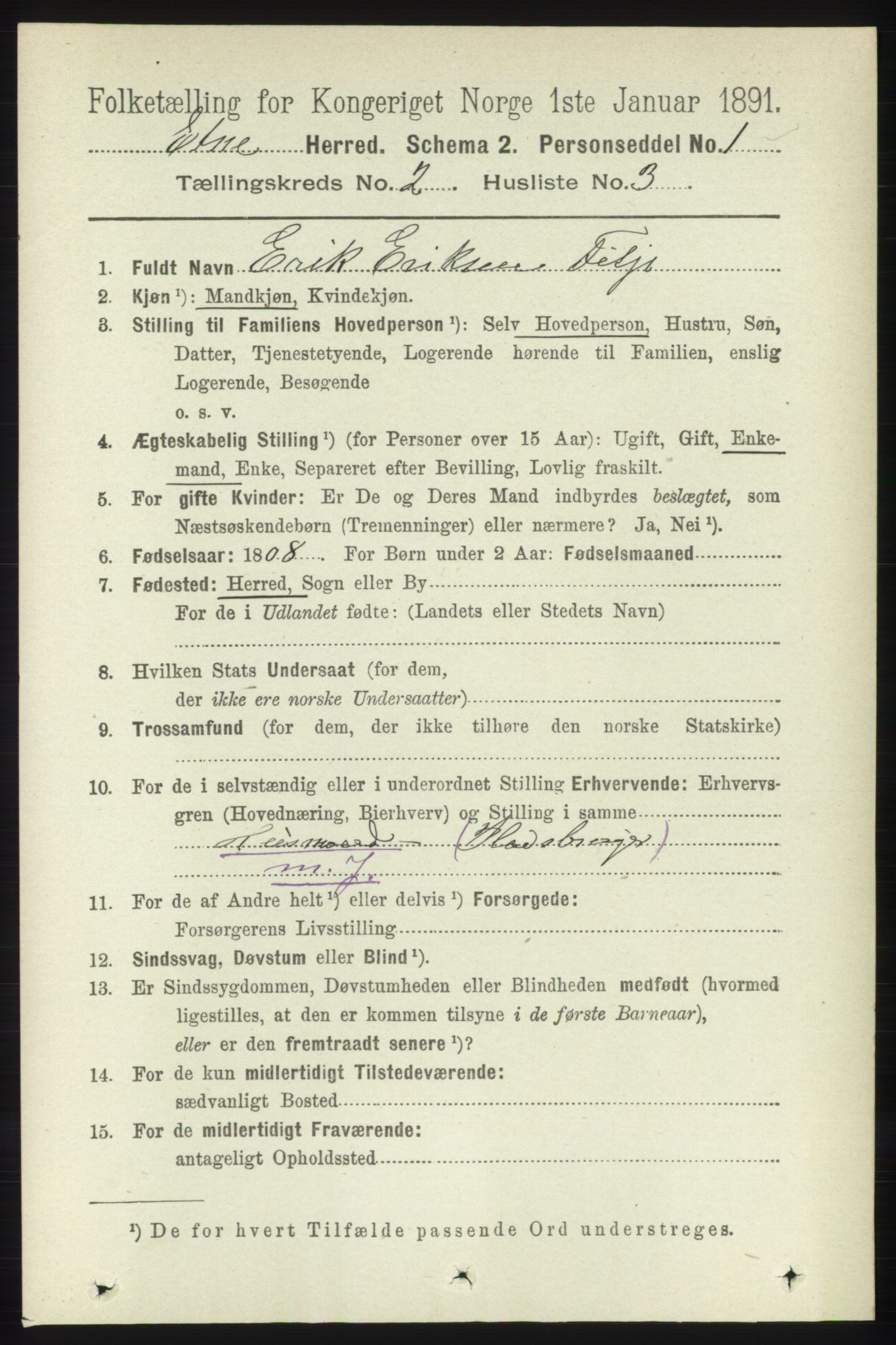 RA, 1891 census for 1211 Etne, 1891, p. 343