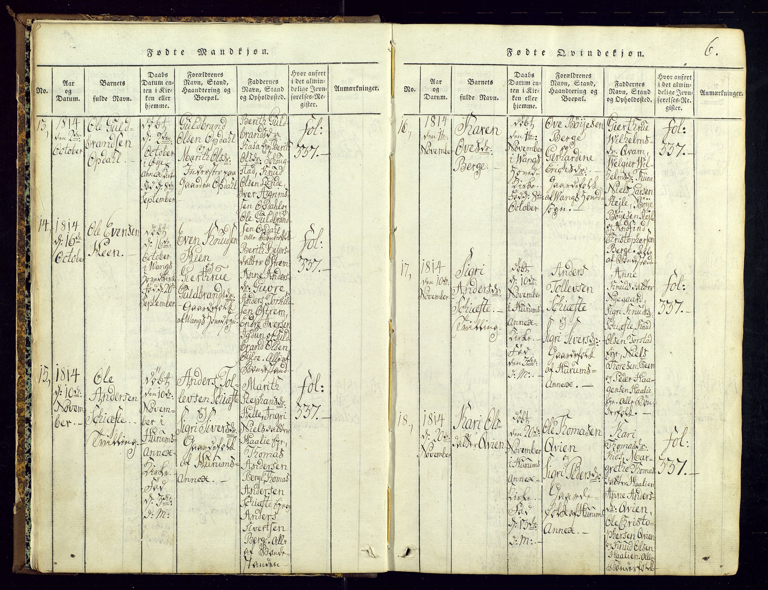 Vang prestekontor, Valdres, AV/SAH-PREST-140/H/Ha/L0004: Parish register (official) no. 4, 1814-1831, p. 6