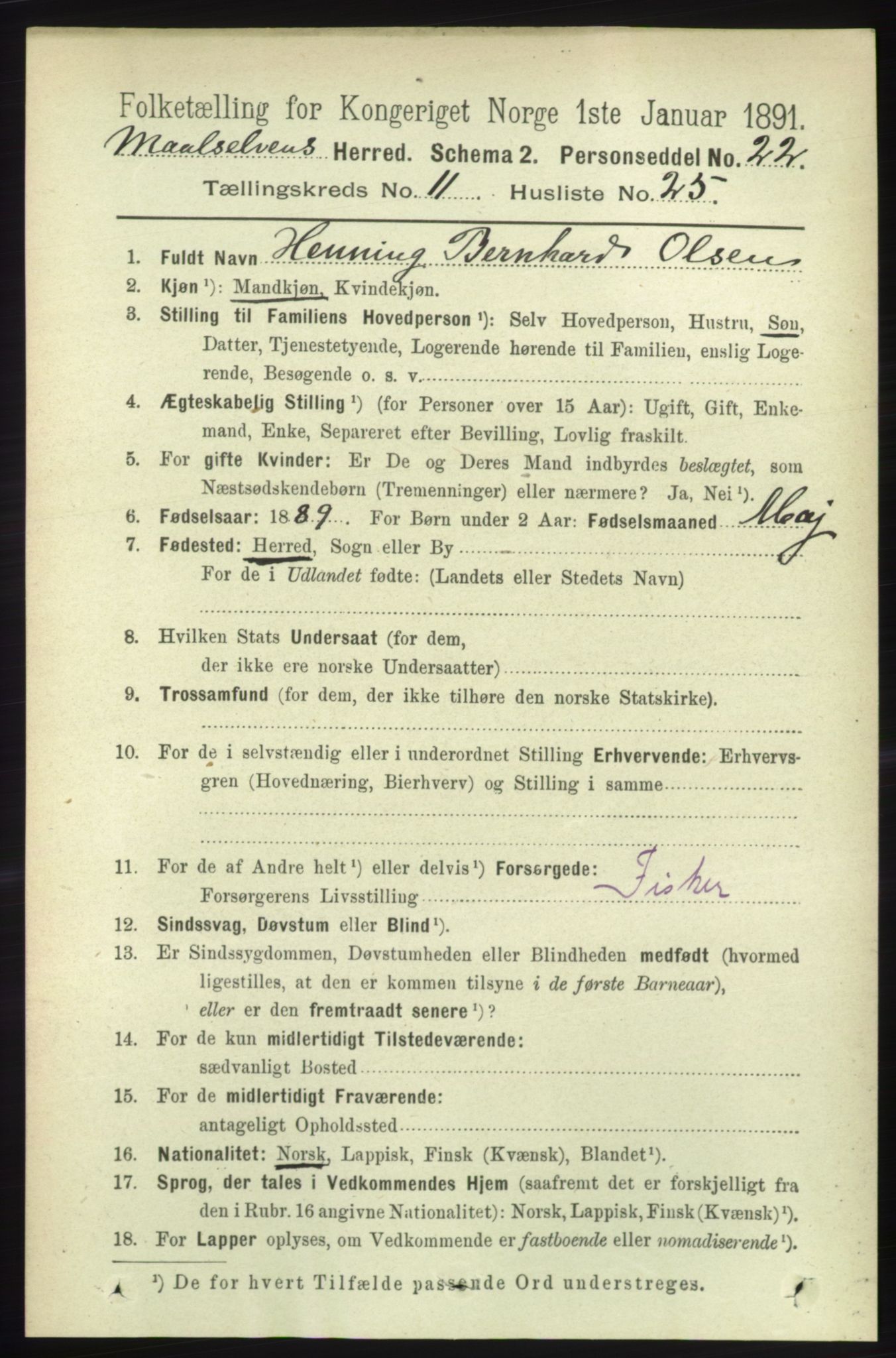 RA, 1891 census for 1924 Målselv, 1891, p. 3450