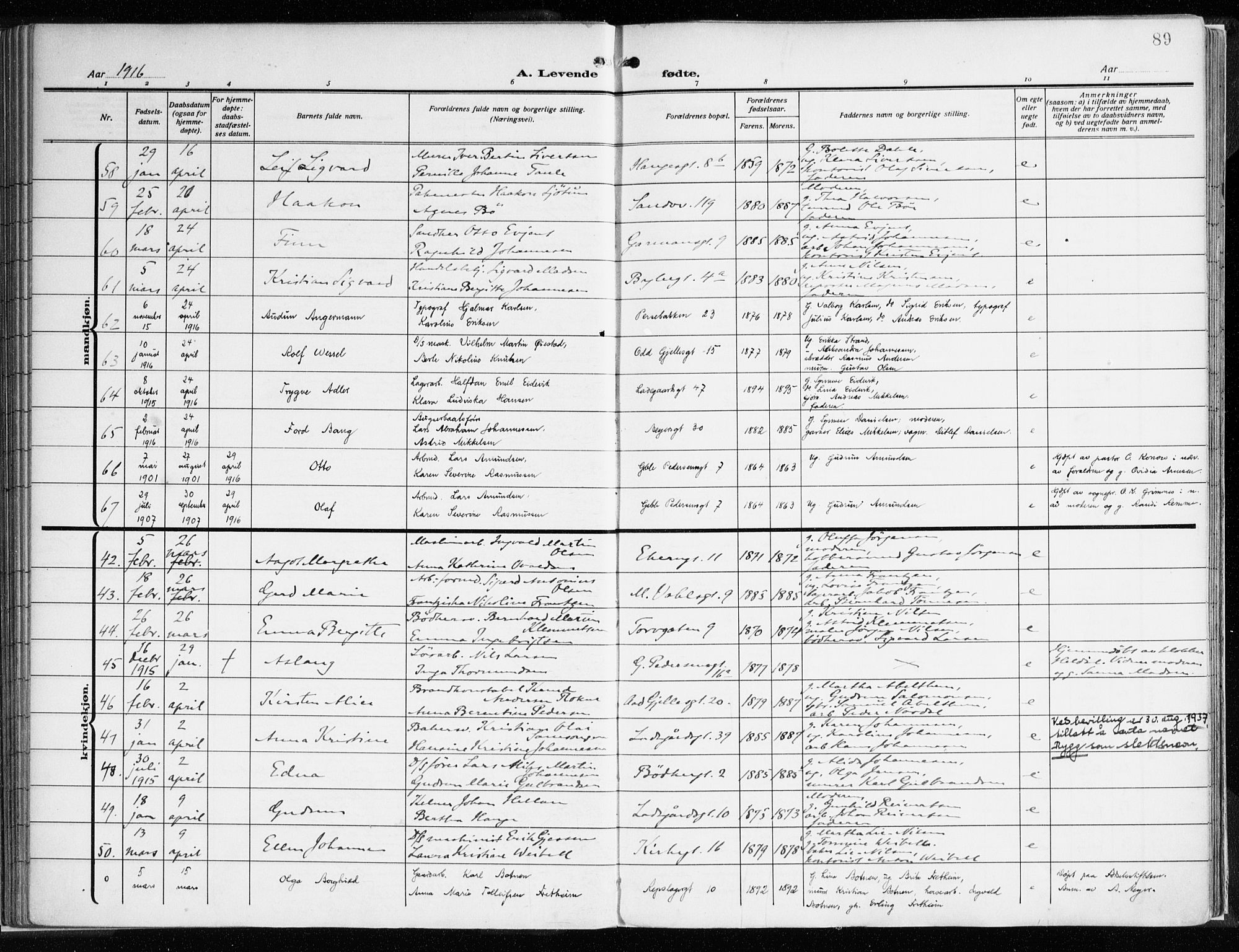 Sandviken Sokneprestembete, AV/SAB-A-77601/H/Ha/L0007: Parish register (official) no. B 4, 1912-1924, p. 89