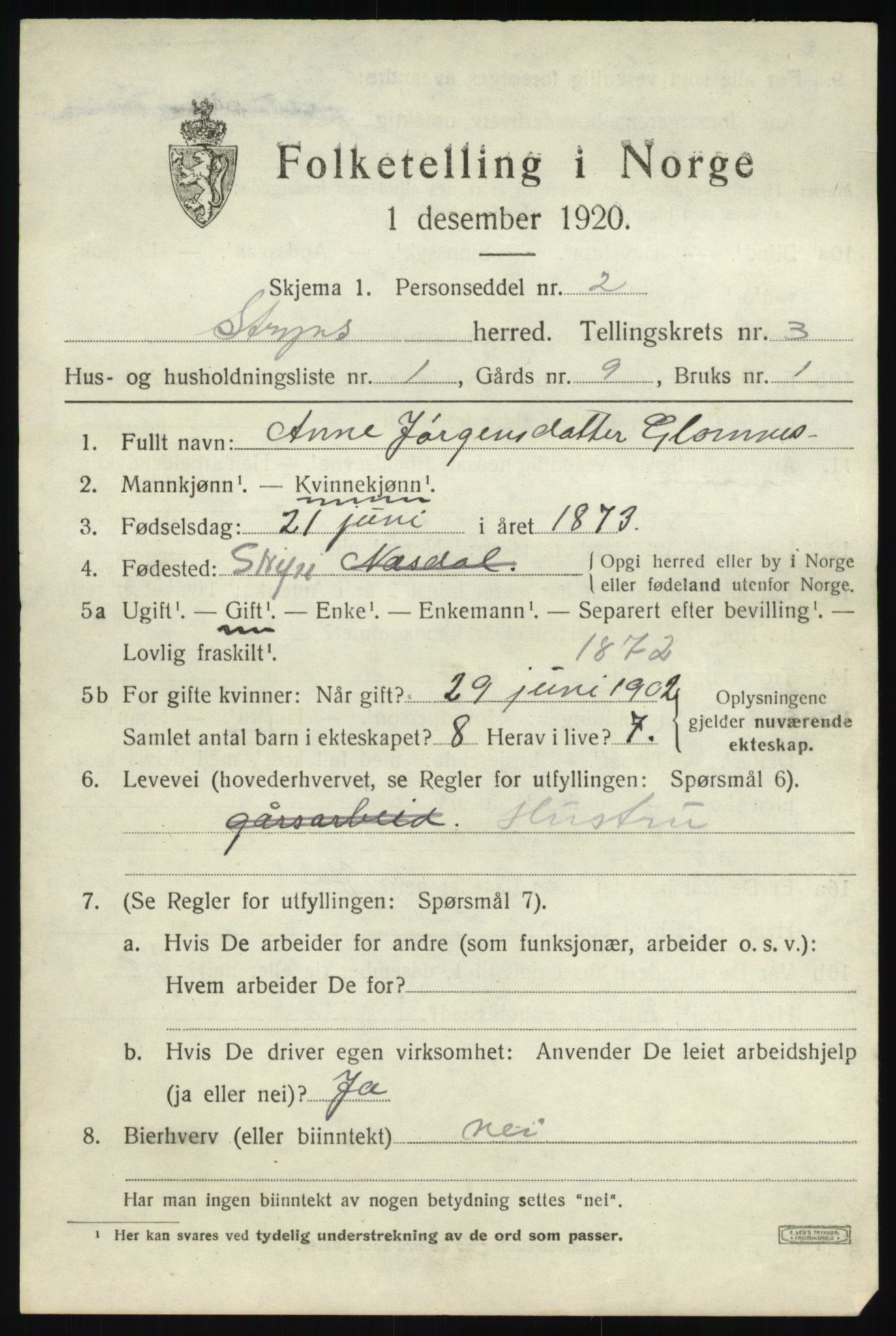 SAB, 1920 census for Stryn, 1920, p. 1300