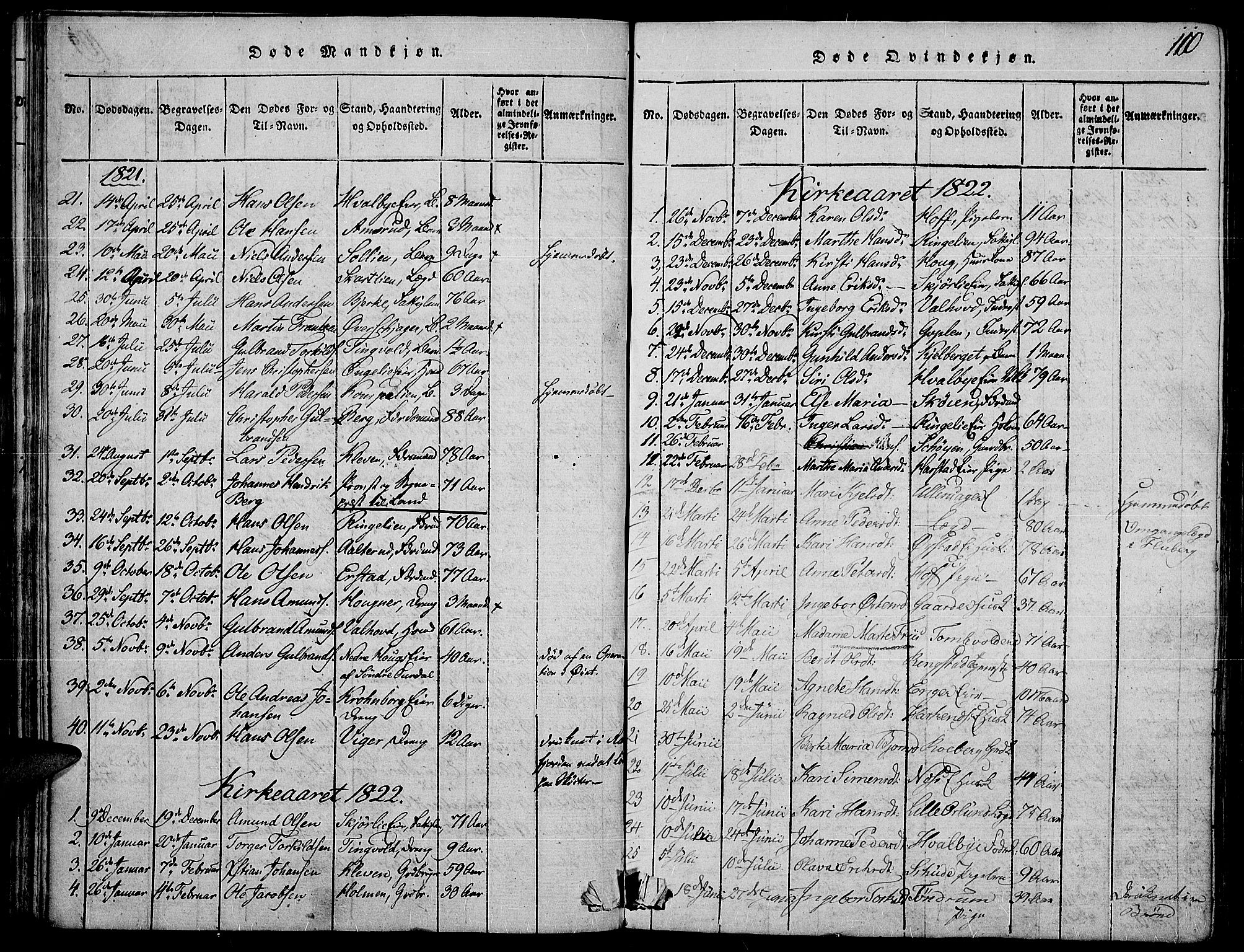 Land prestekontor, SAH/PREST-120/H/Ha/Haa/L0007: Parish register (official) no. 7, 1814-1830, p. 110