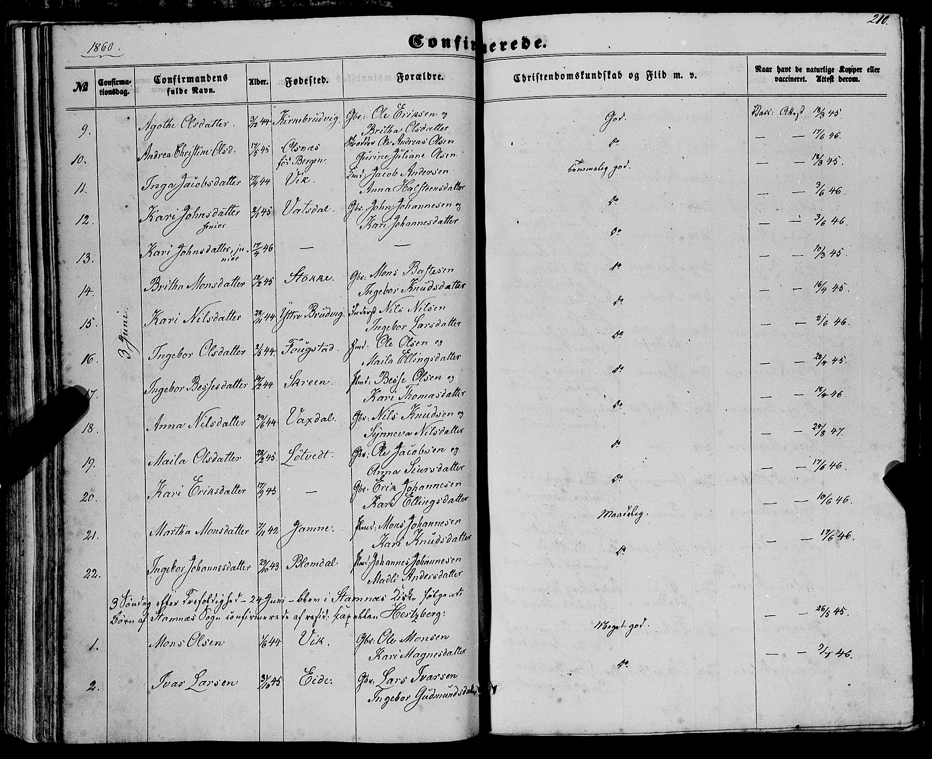 Haus sokneprestembete, AV/SAB-A-75601/H/Haa: Parish register (official) no. A 17, 1858-1870, p. 210